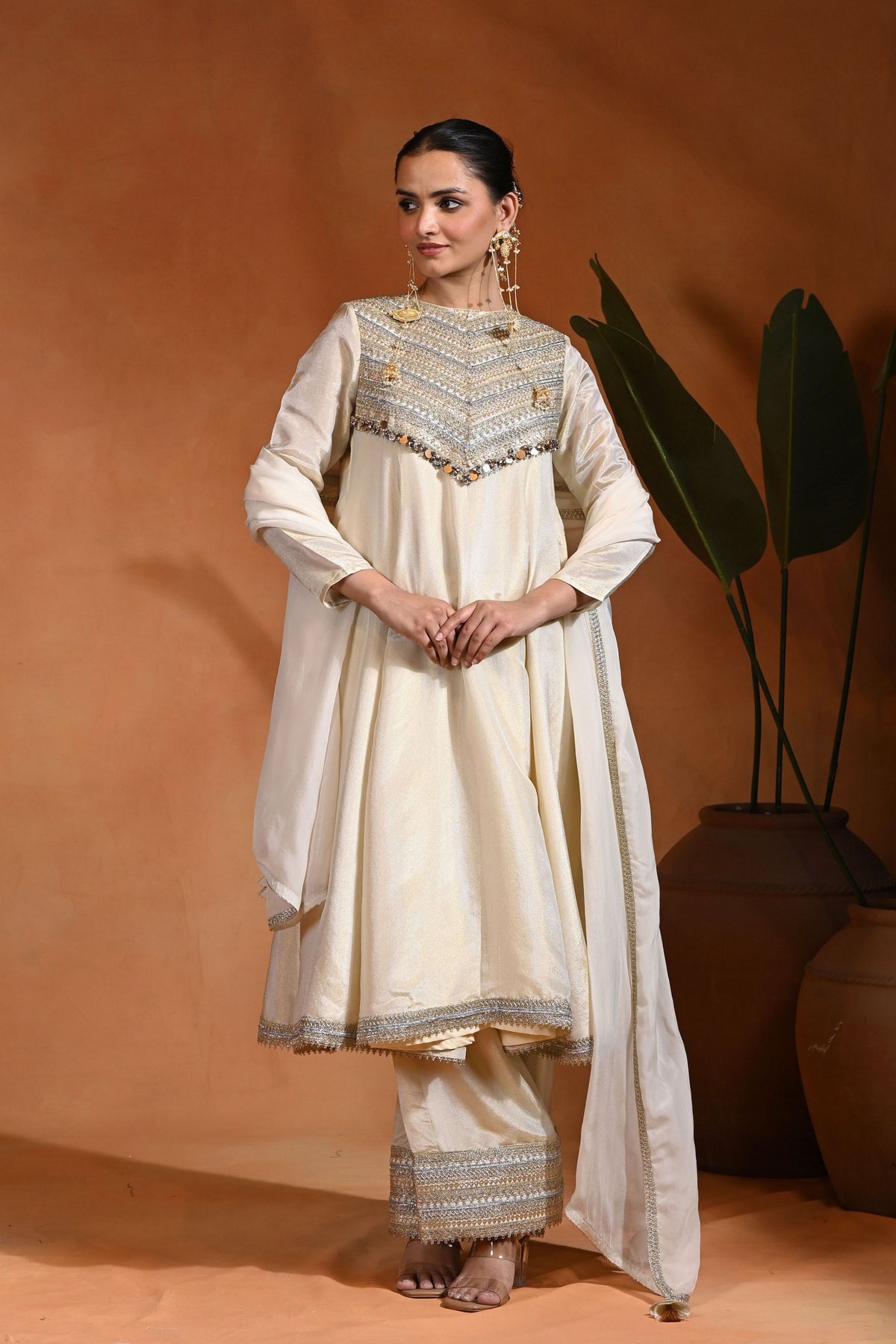 Ivory Gold Anarkali Set