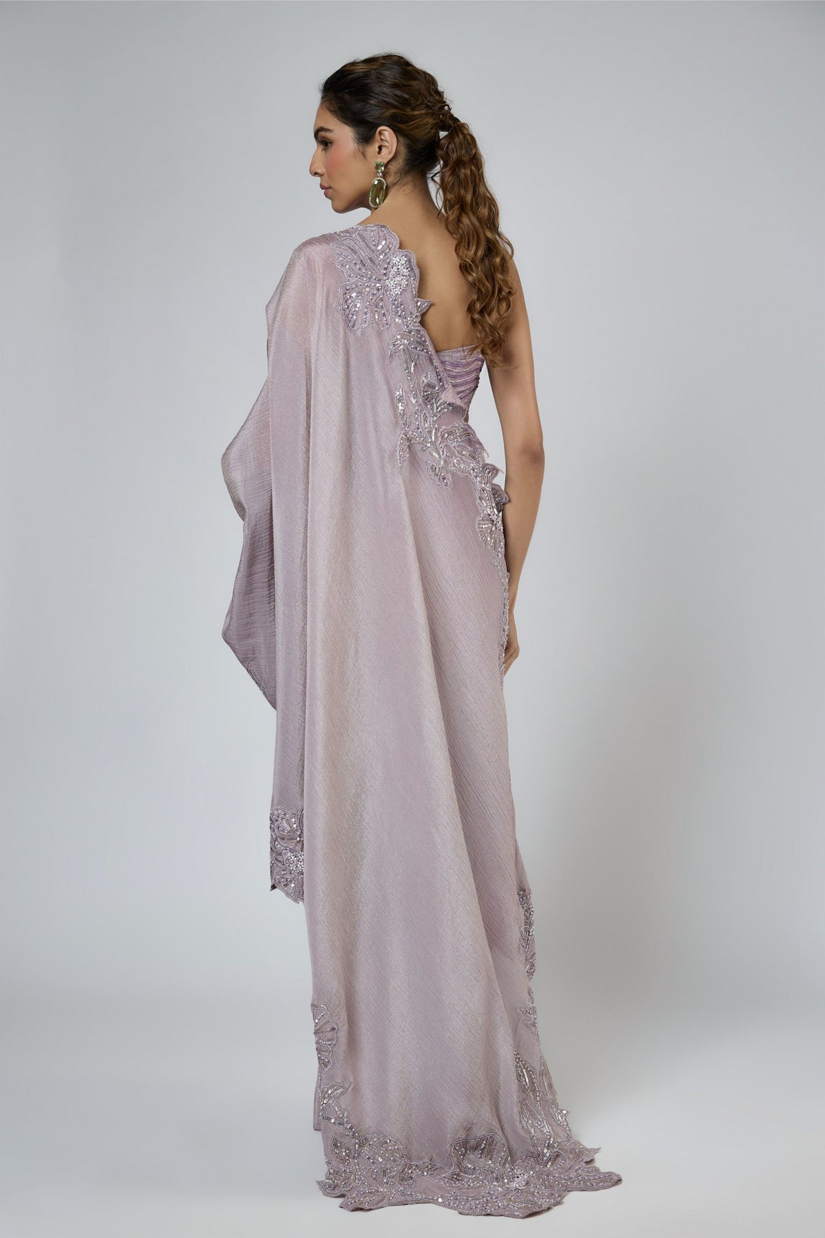 Lilac Ombre Draped Saree Set