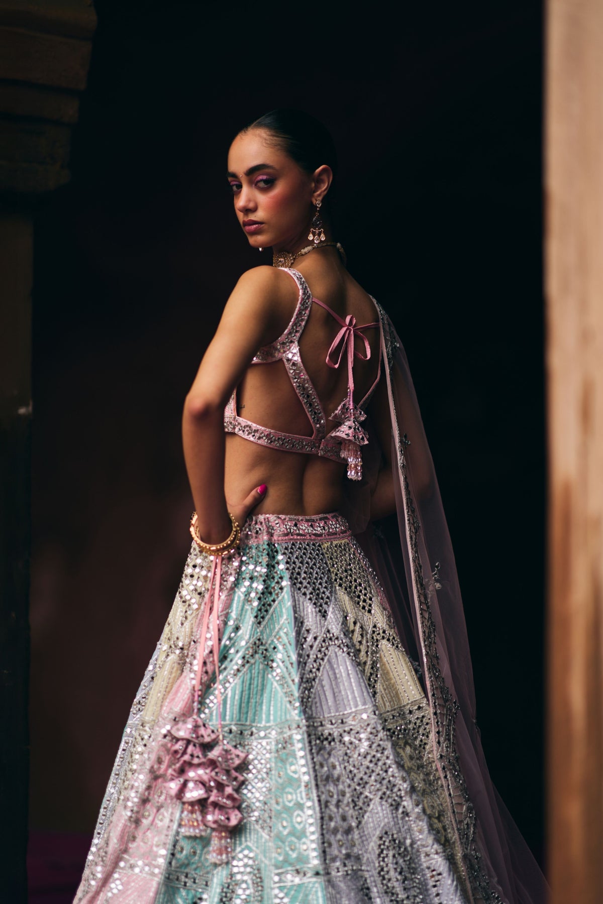 Multi Raw Silk Lehenga Set