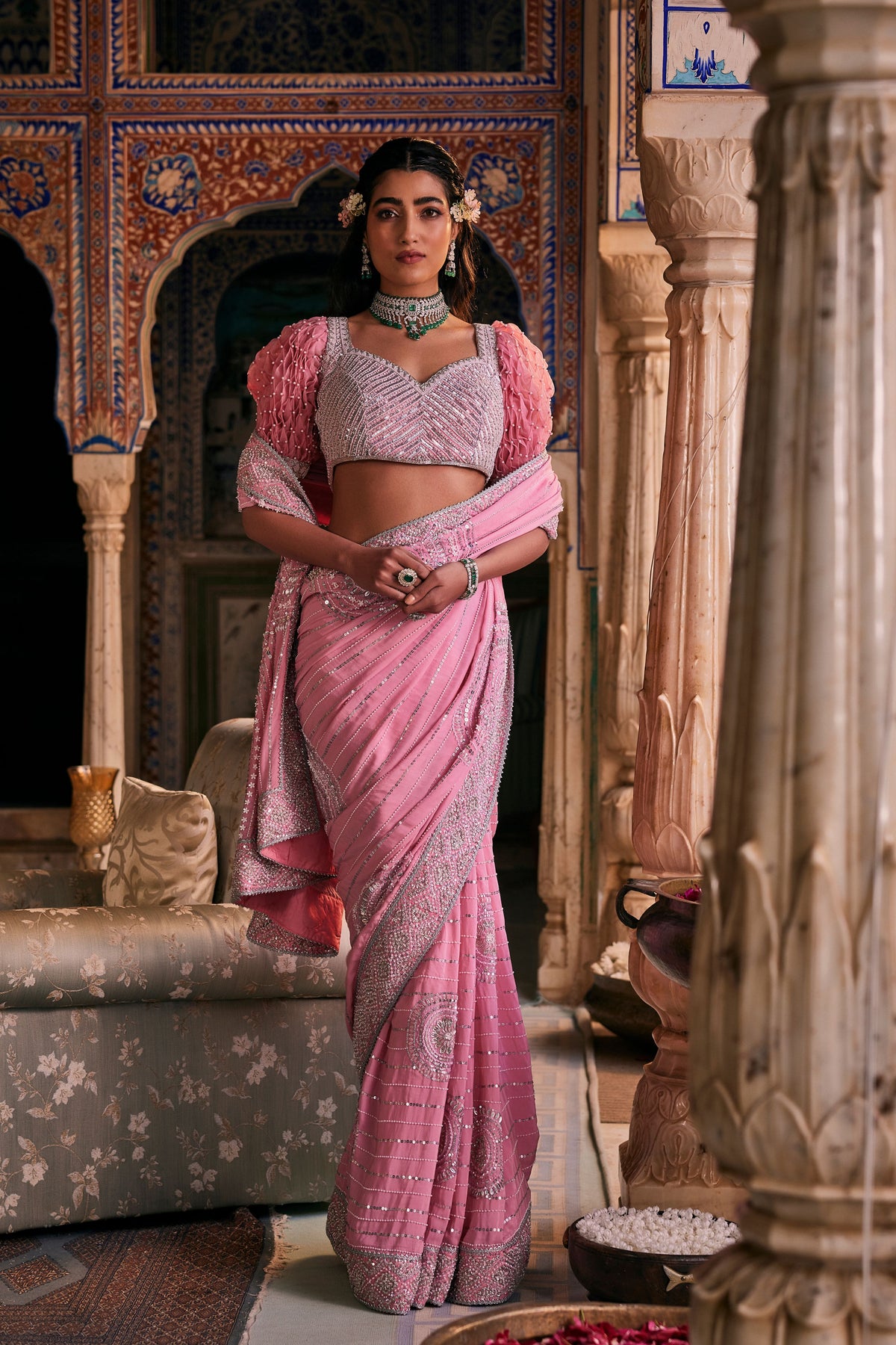 Pink Phillauri Saree Set