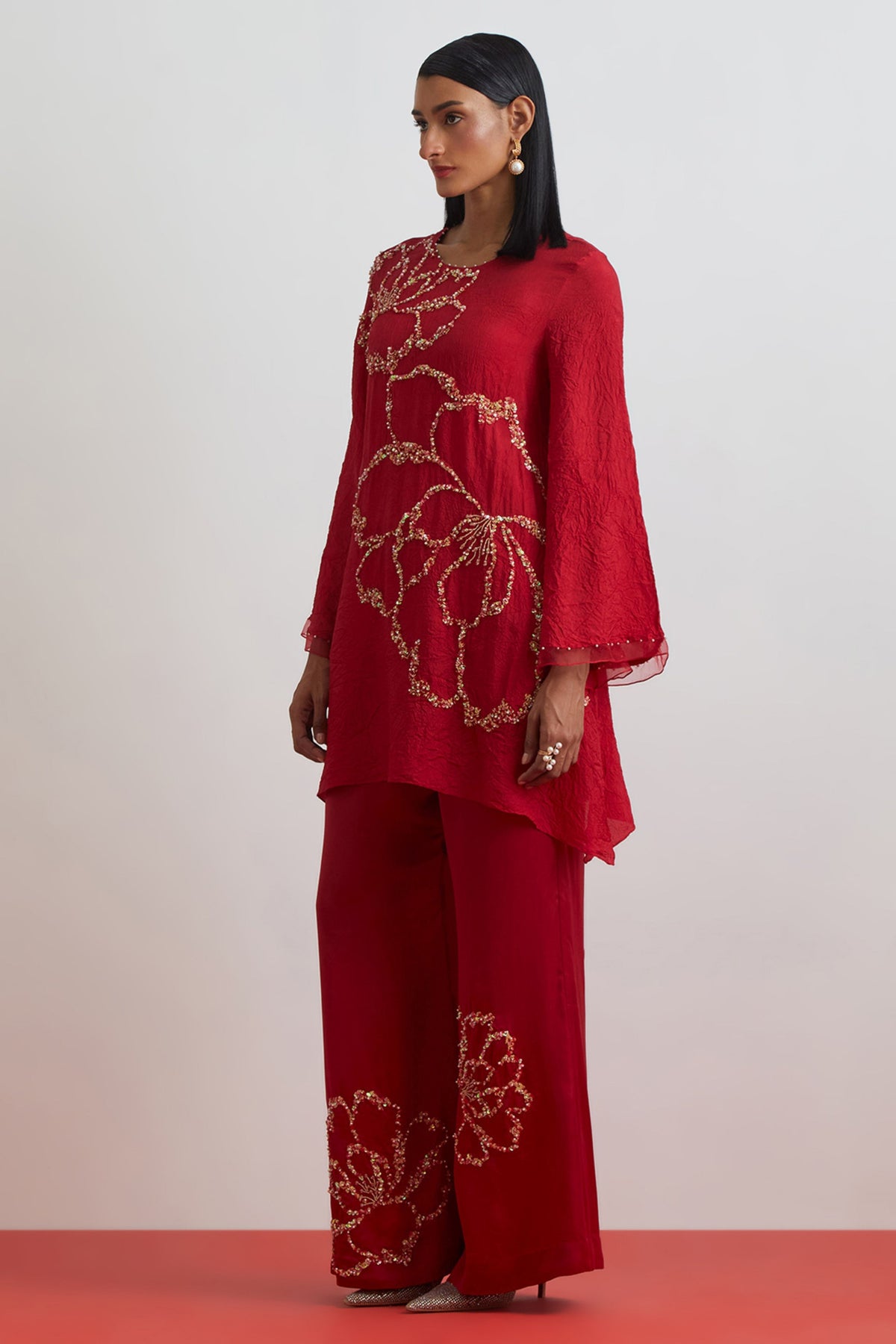 Ruby Crushed Tunic Set