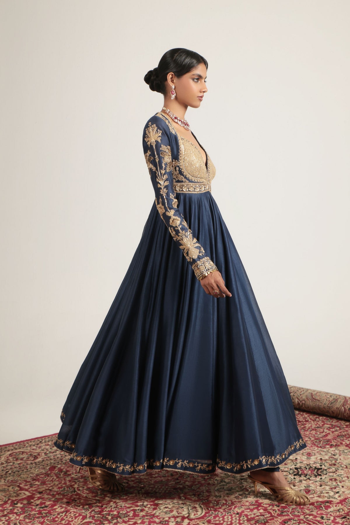 Blue Heavy Yoke Kalidar Set