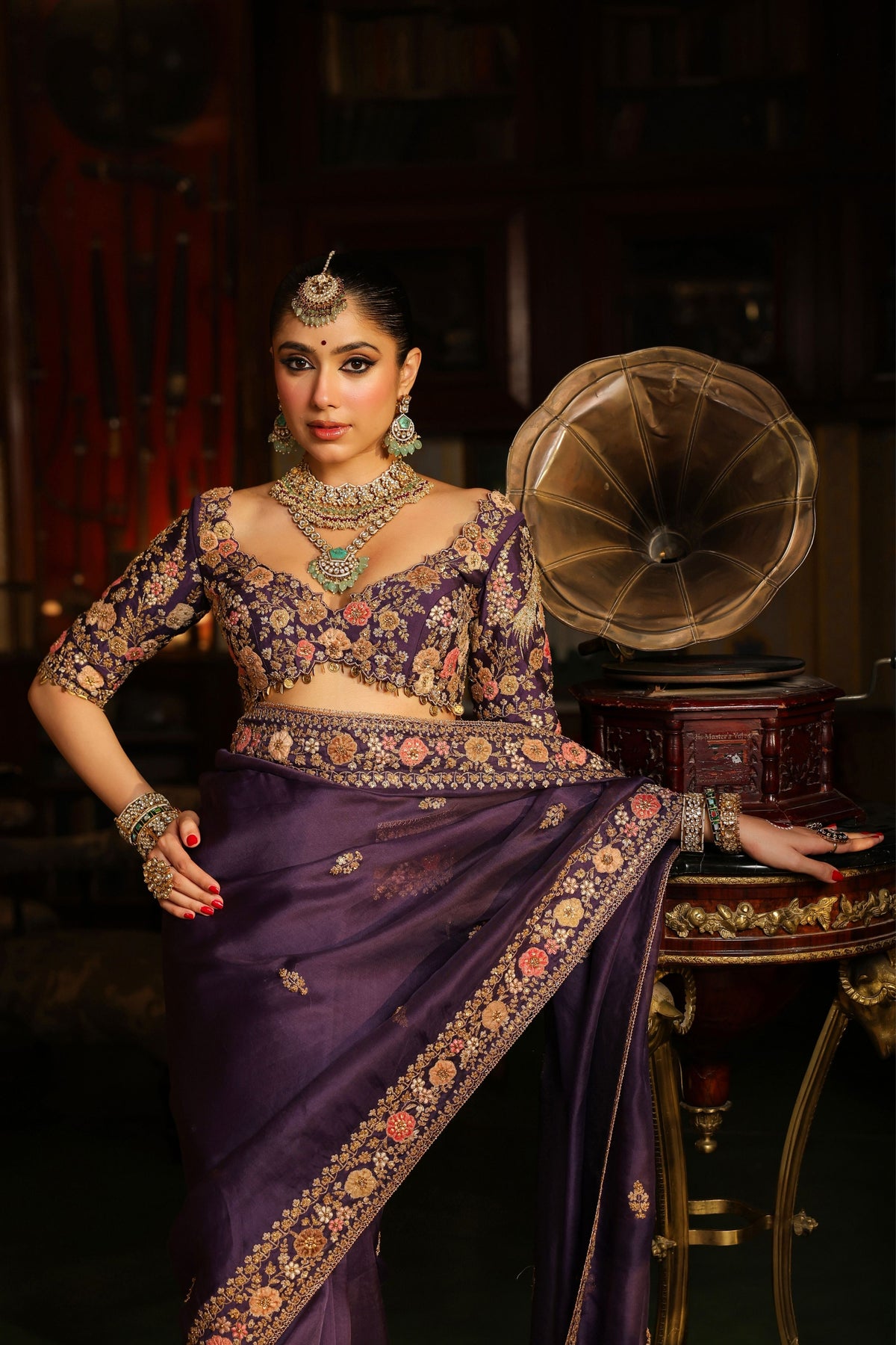 Ahista Purple Mayur Saree Set
