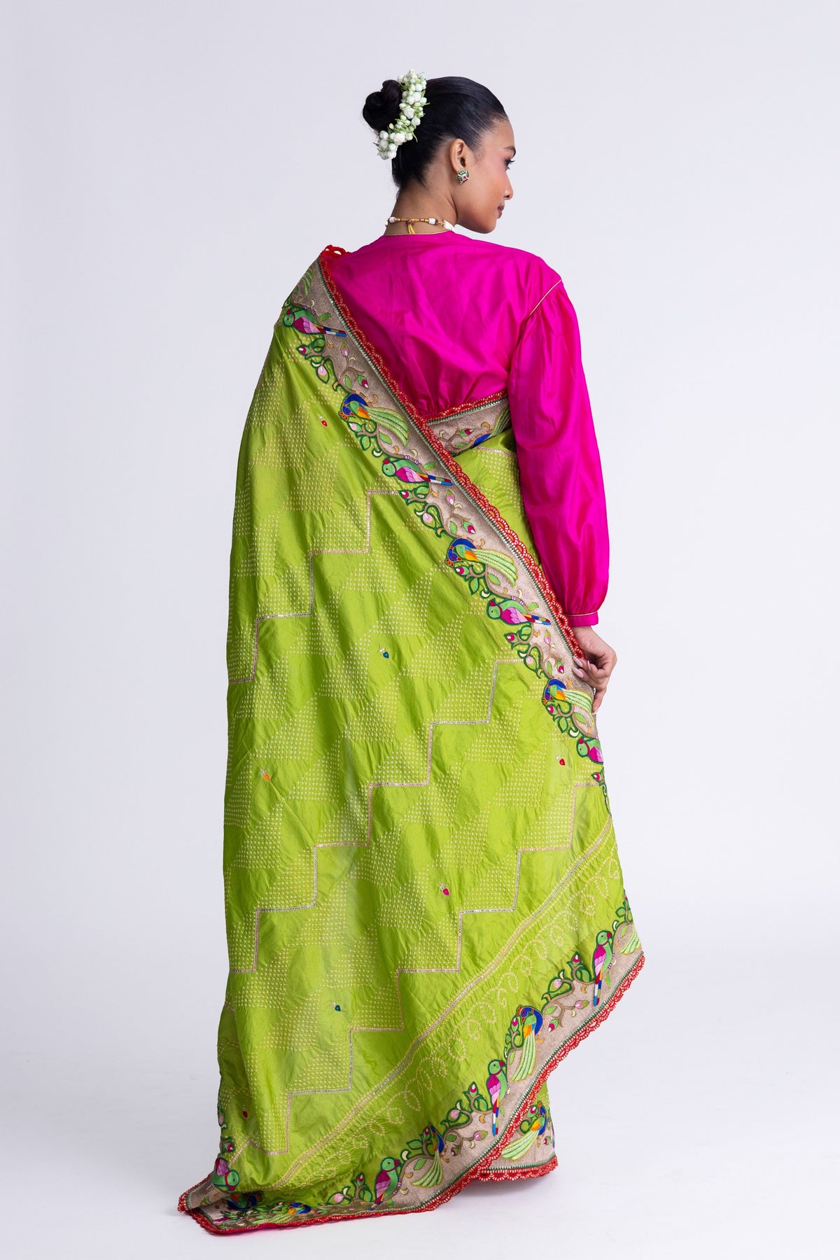 Parrot Green Aari Saree