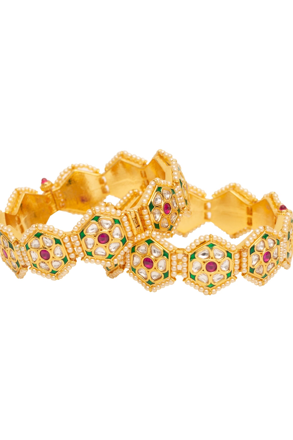 Gold Plated Red Stone Bangles