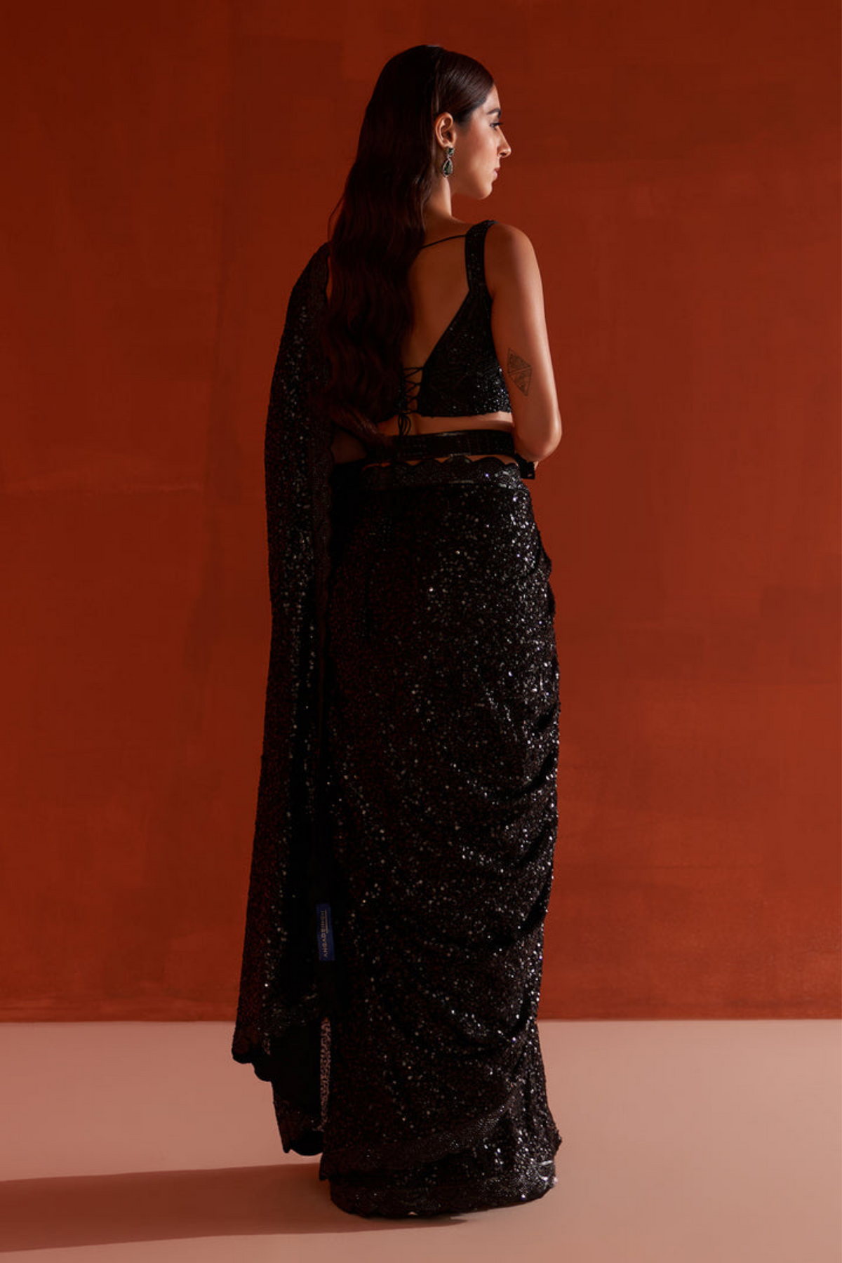 Black Sequins Georgette Saree