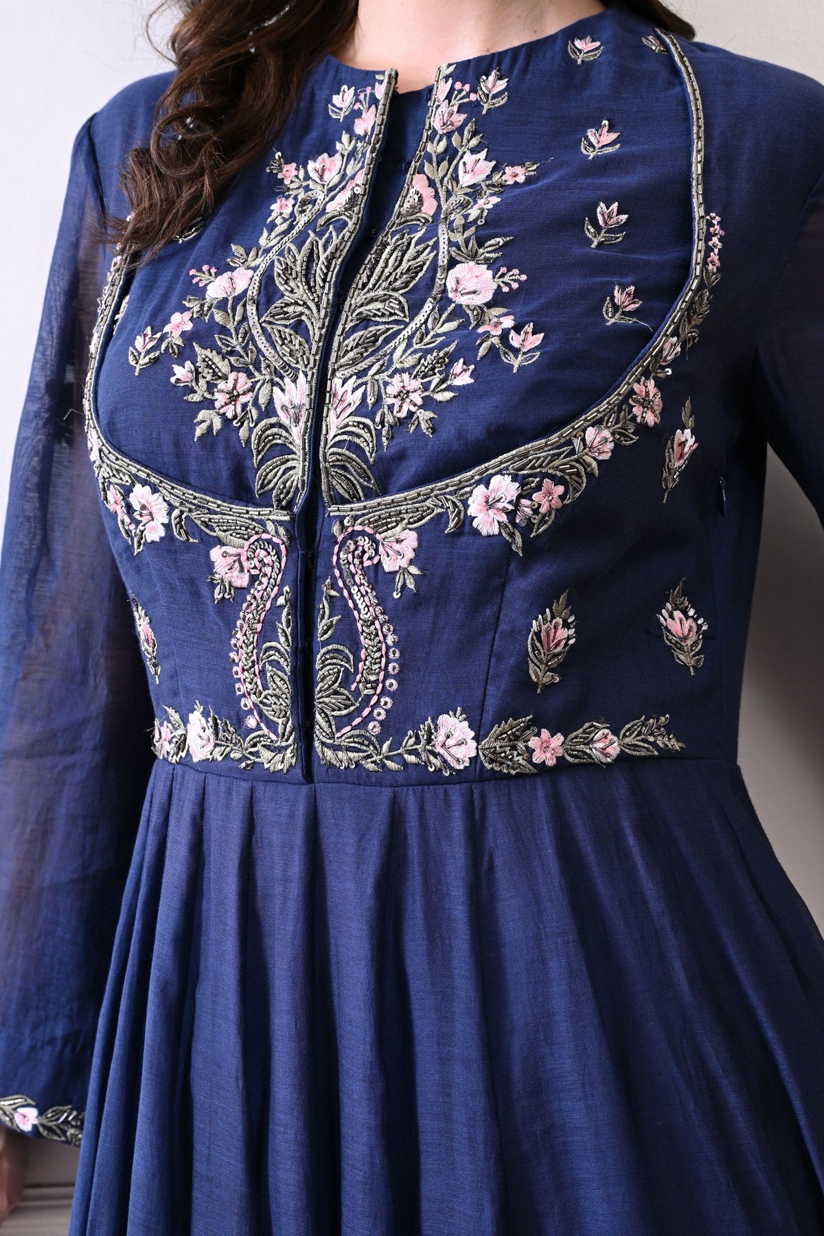 Blue Floral Embroidered Anarkali