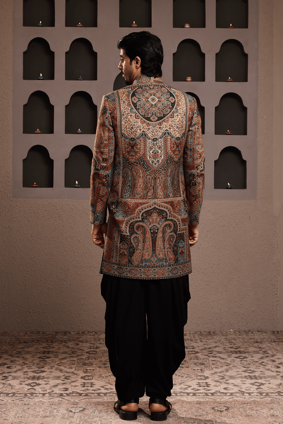 Jamawar  Achkan Black Kurta Dhoti Set