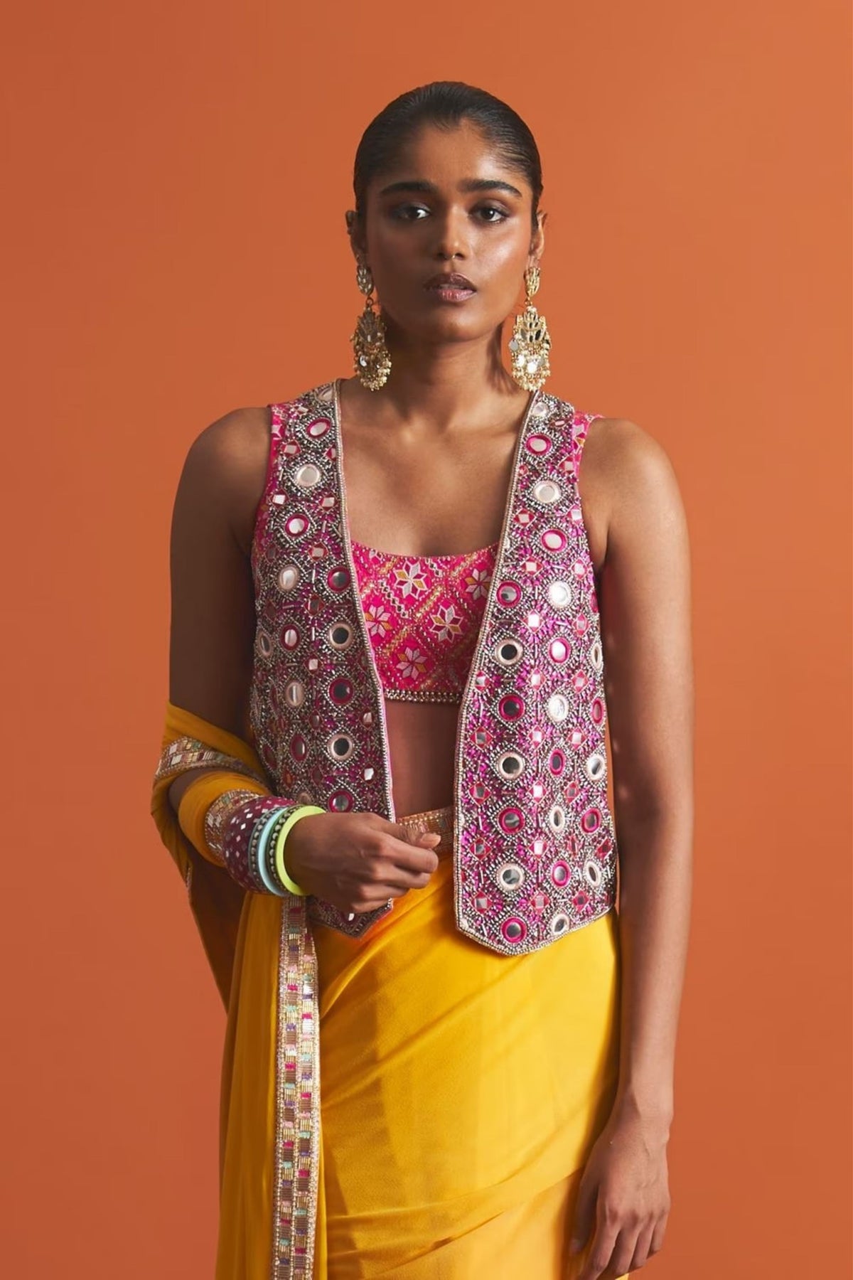Marigold Waistcoat Saree Set