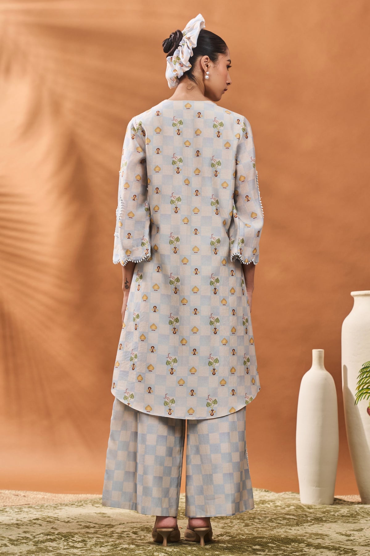 Powder Blue Checkers Bloom Tunic Set