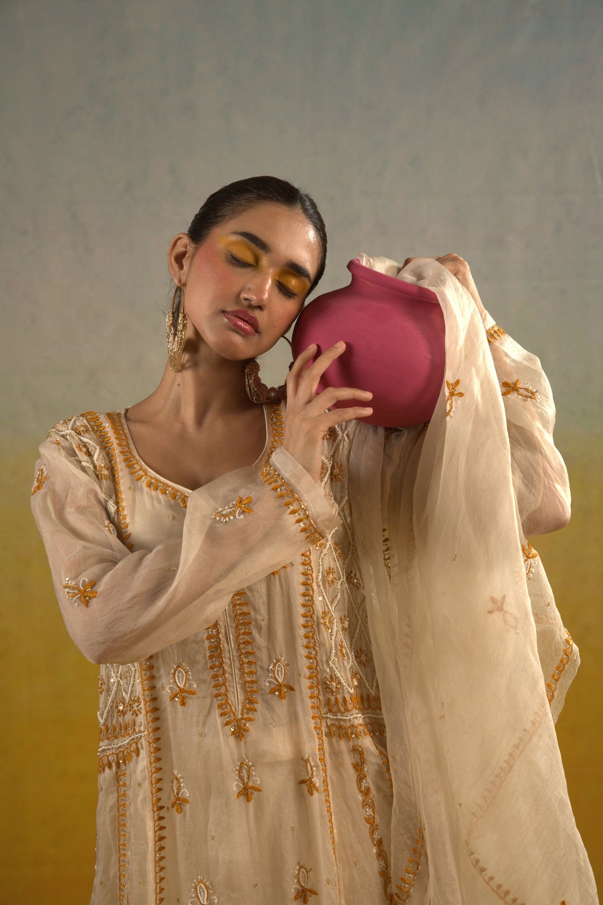 Ivory Chikankari Kalidar Set