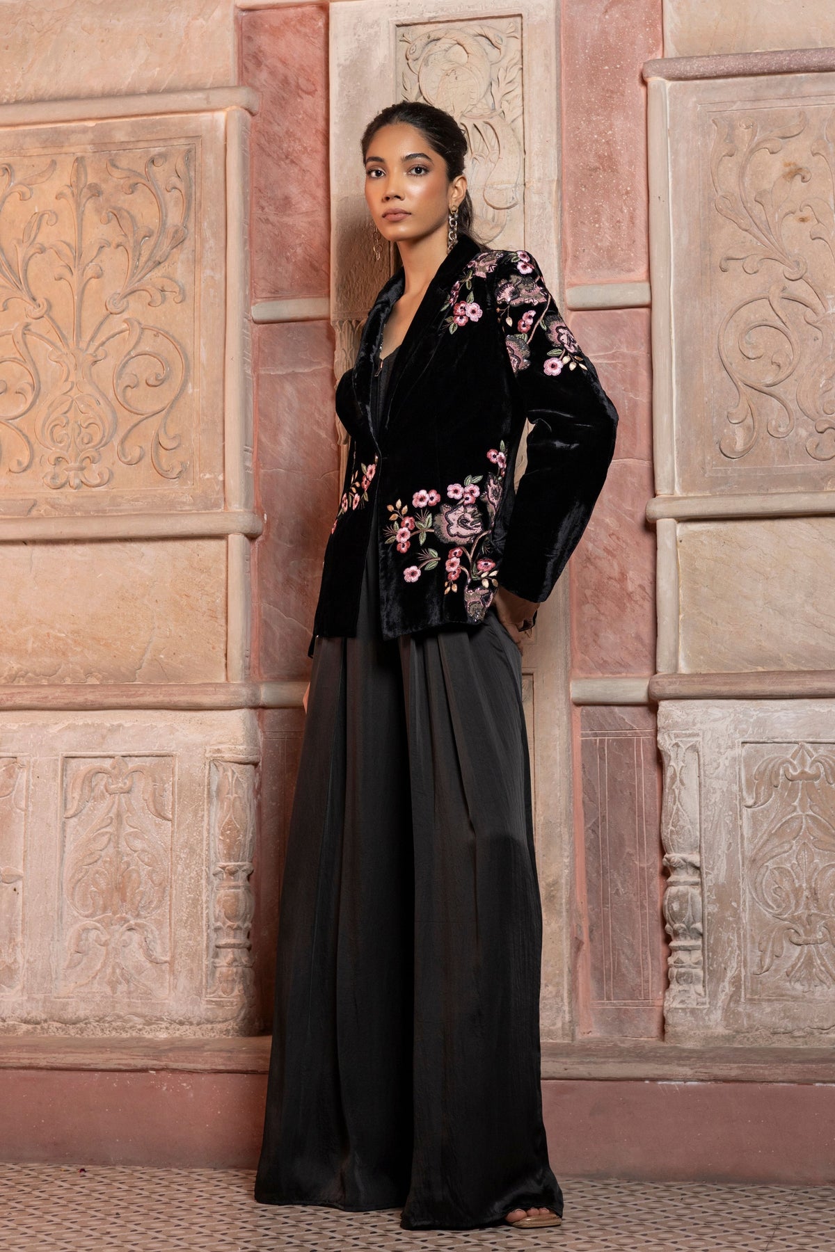 Black Velvet Applique Blazer