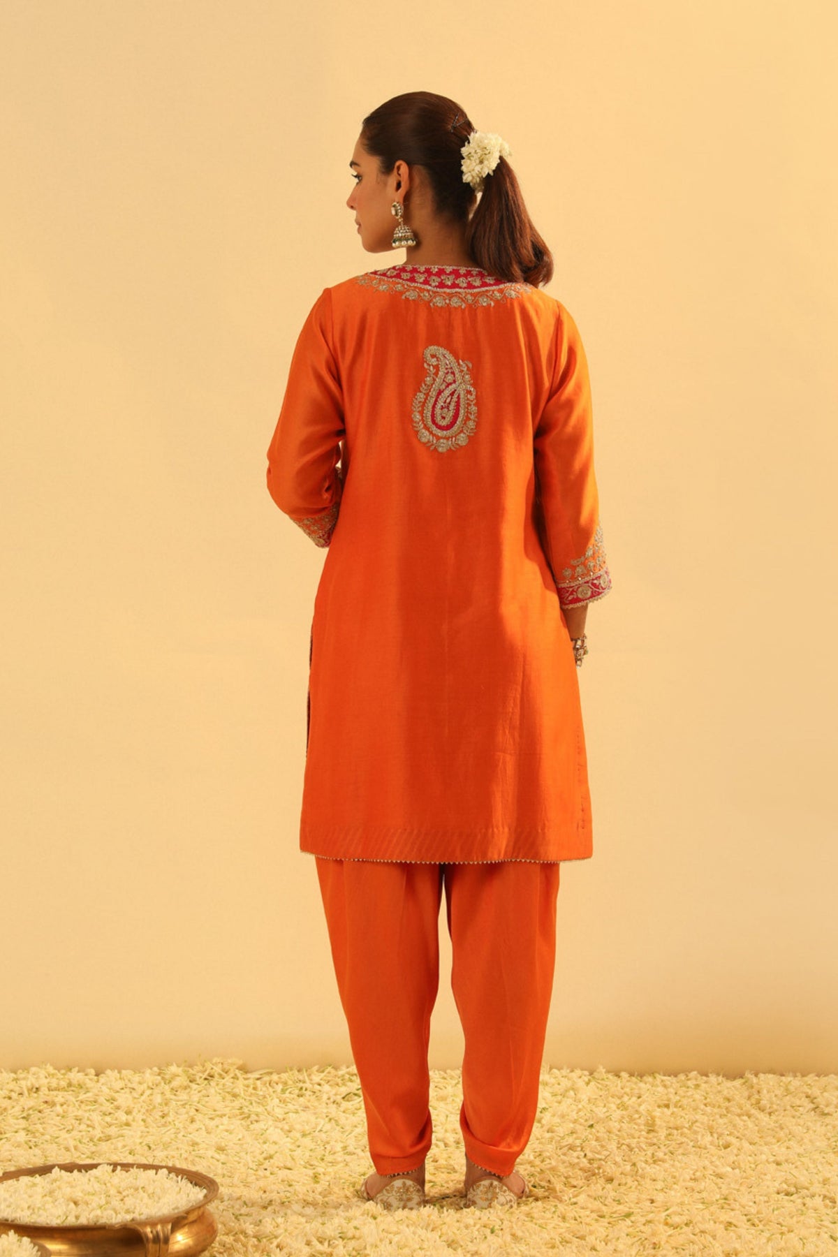 Anjum Short Orange Kurta With Dhoti