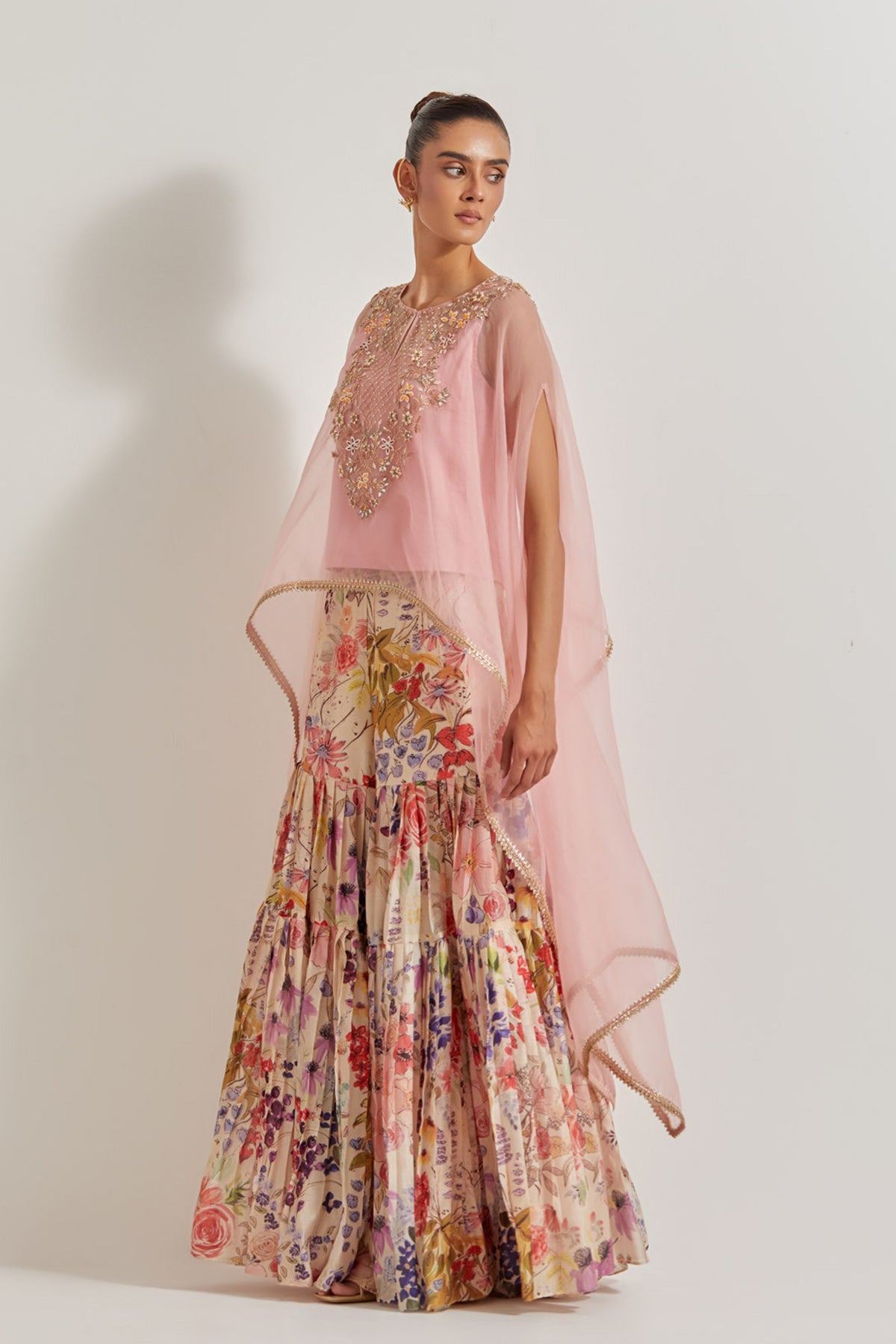 Chanderi Silk Sharara With Cape