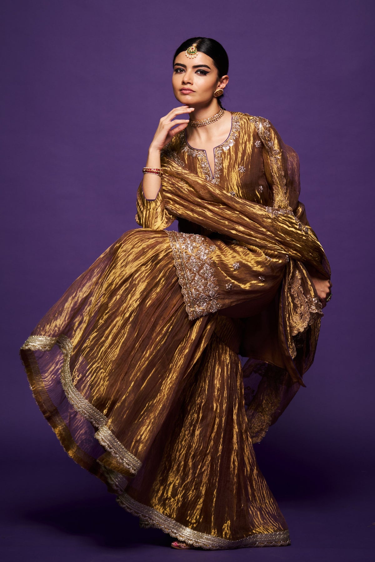 Golden Tissue Noor Sharara Set