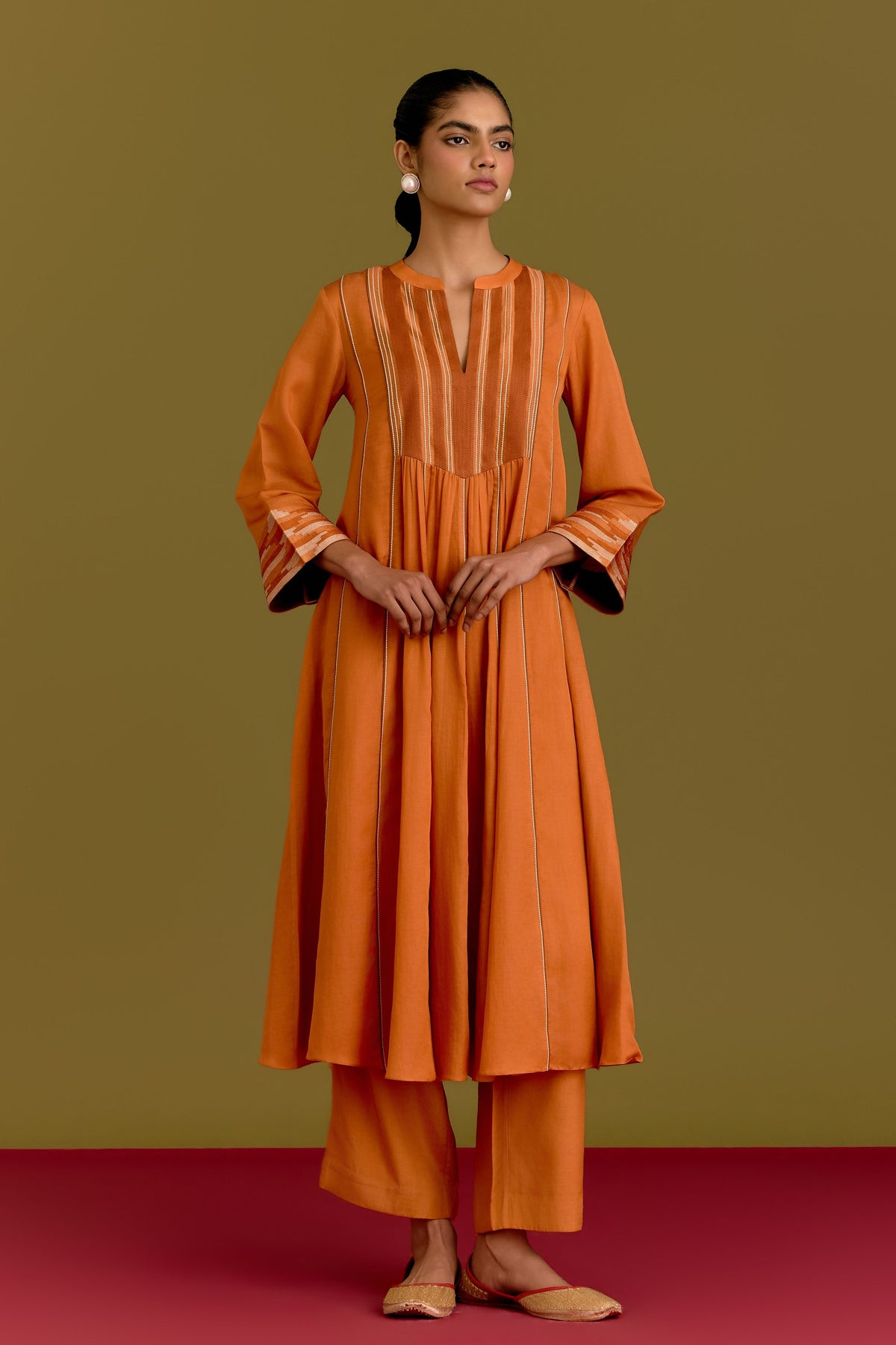 Orange Chanderi Kurta Set