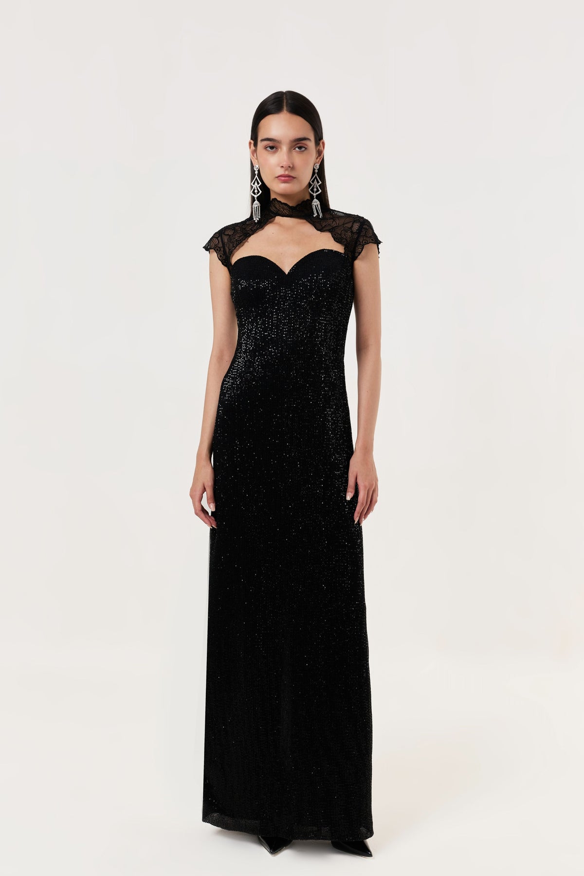Midnight Lace Sequined Gown