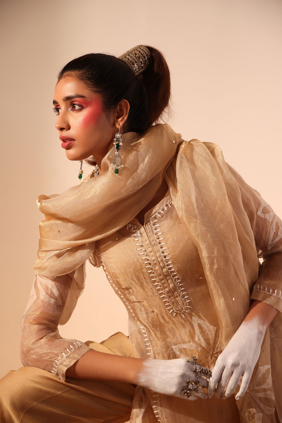 Gold Tissue Straight Suit Set