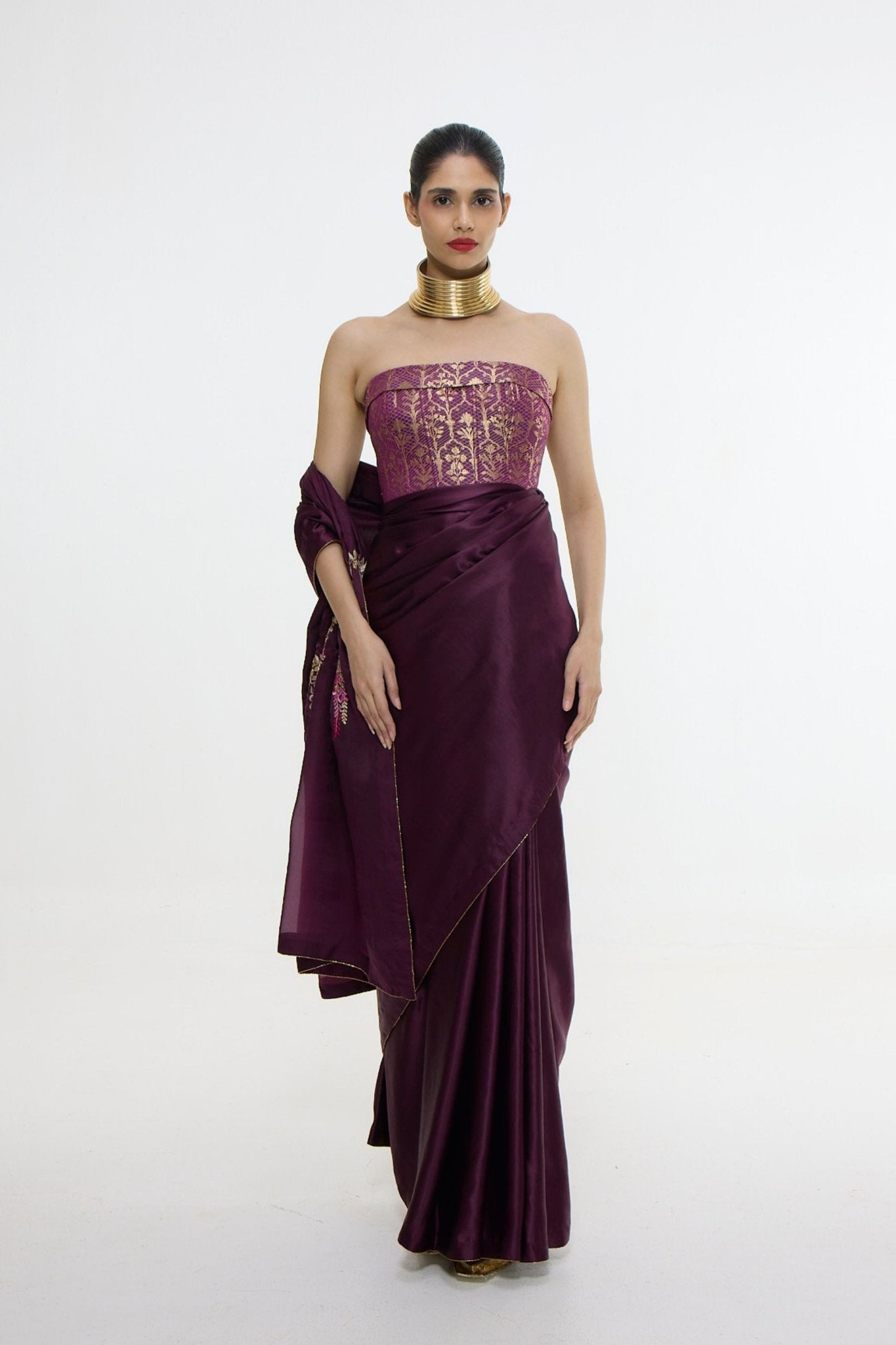 Handwoven Maroon Saree - Ekaya - Elahe