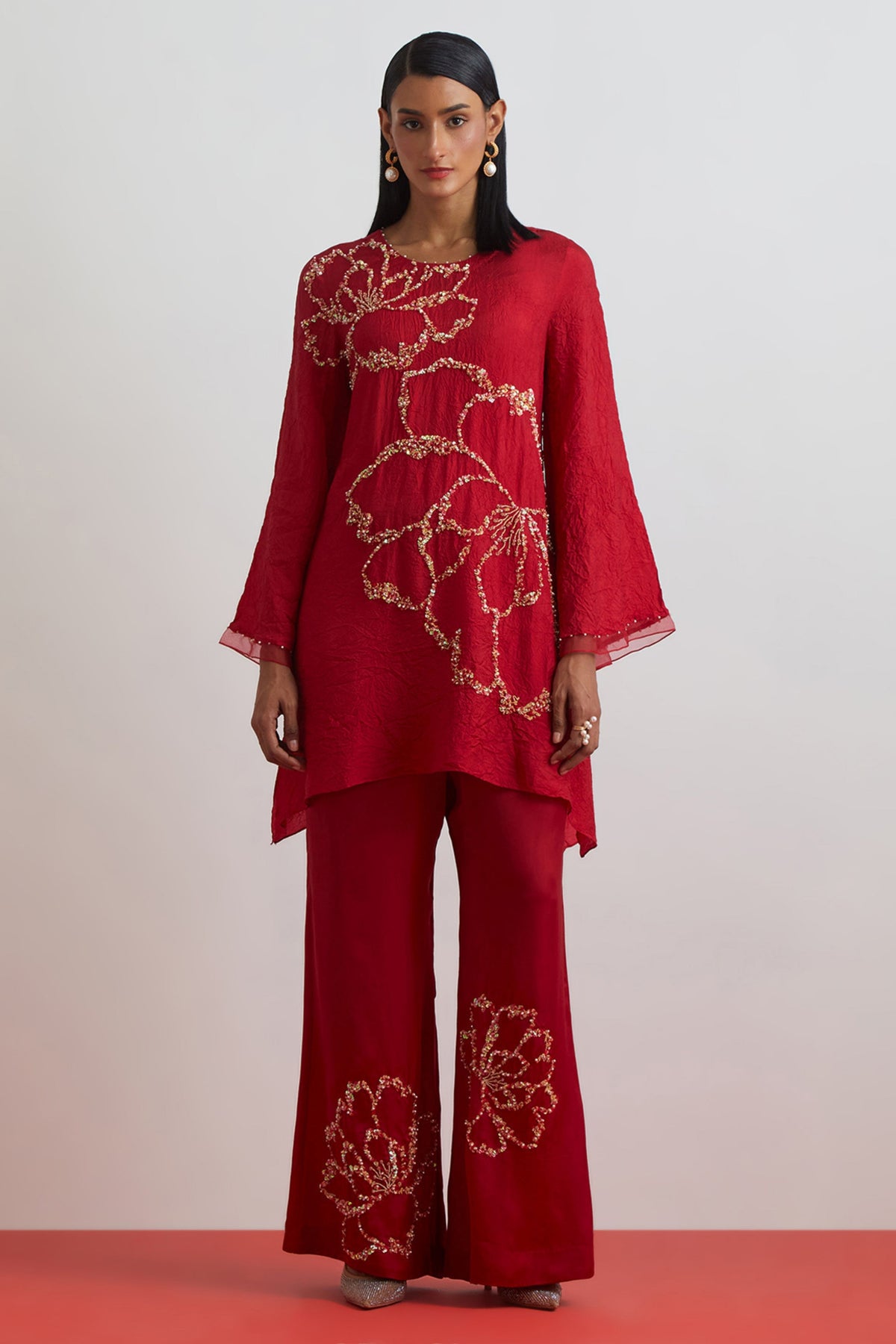 Ruby Crushed Tunic Set