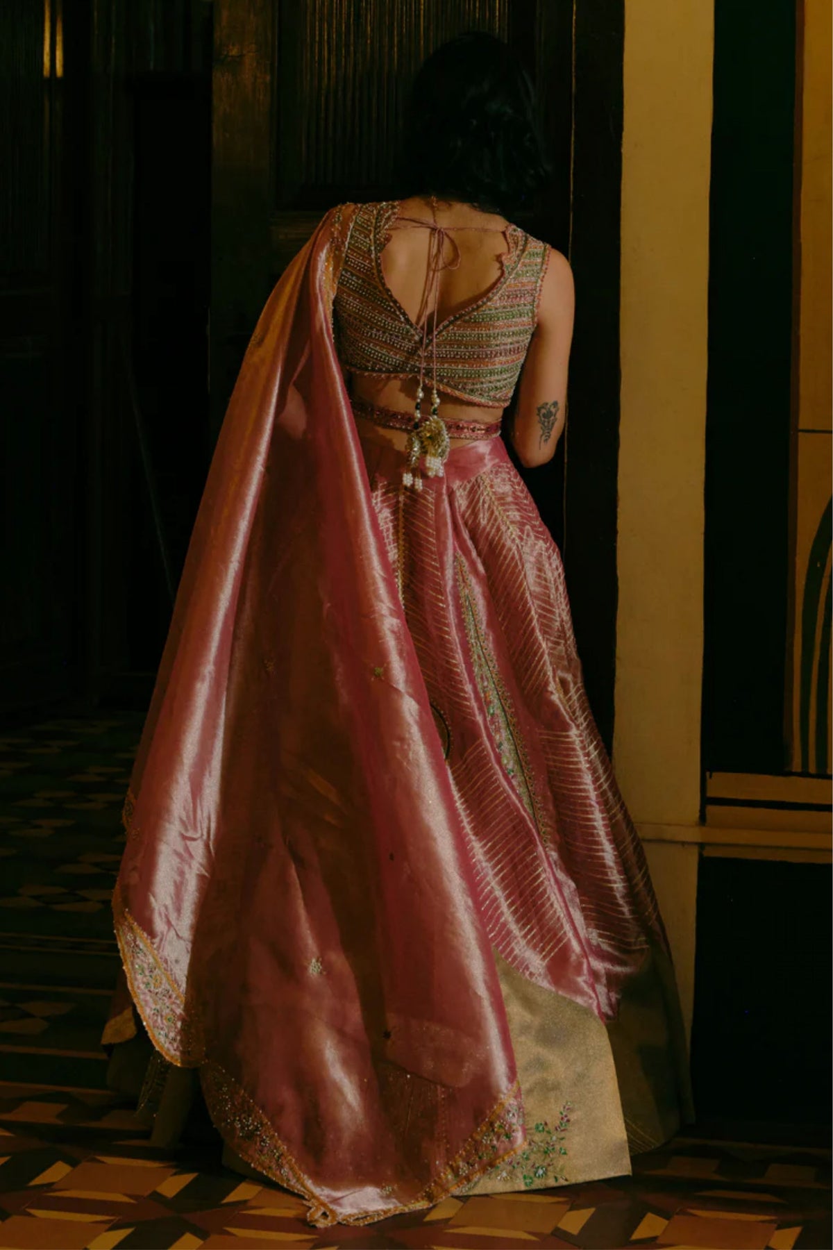Pink  Tissue Lehenga Set