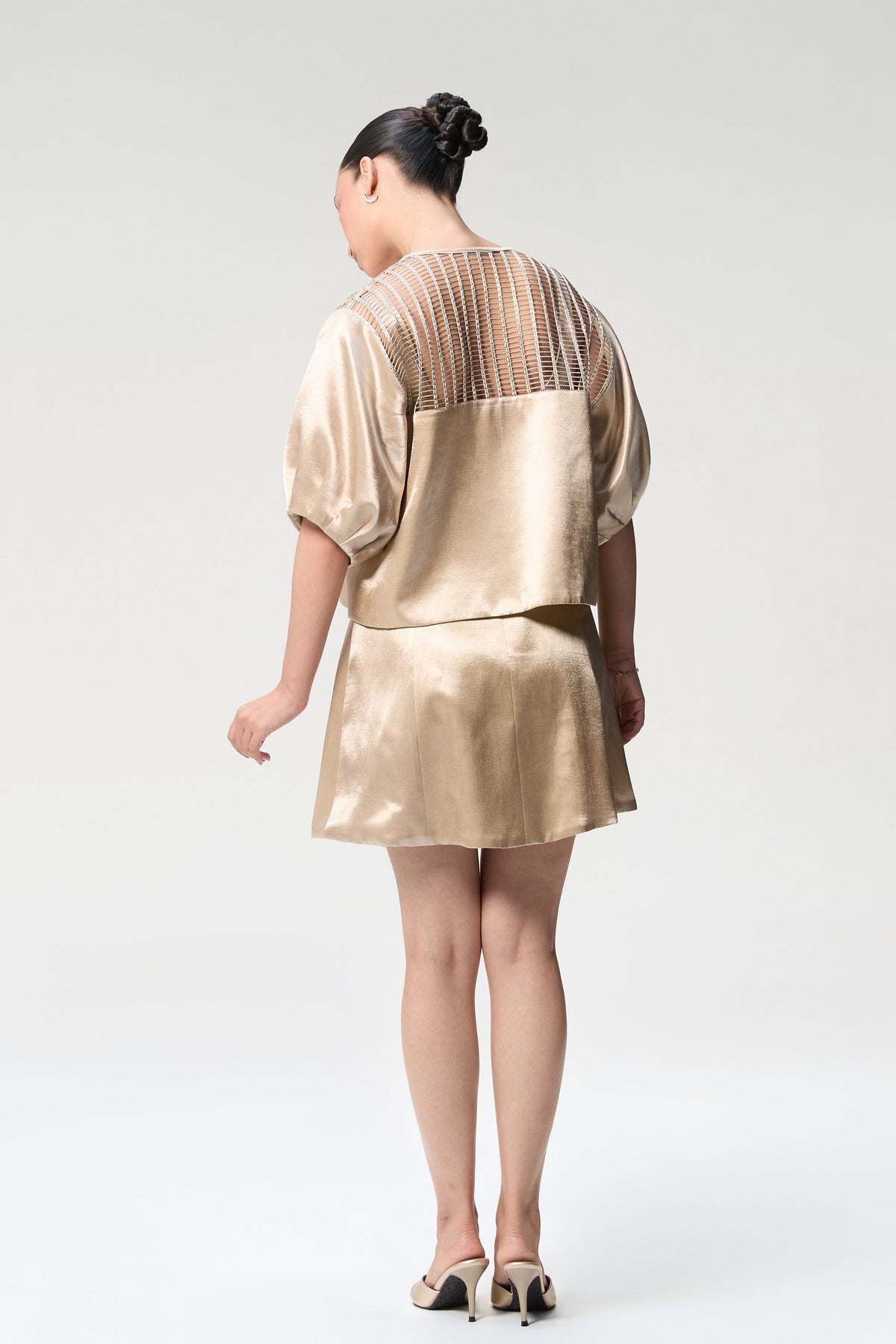Champagne Bubble Sleeve Crop Jacket