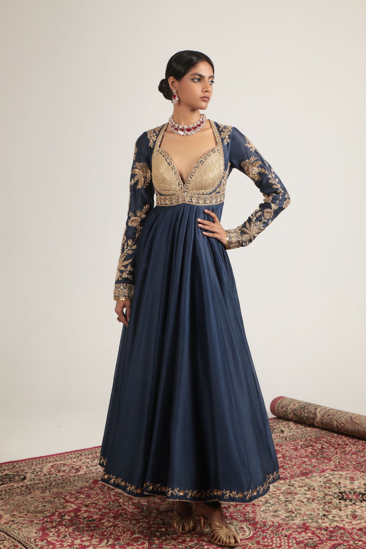 Blue Heavy Yoke Kalidar Set