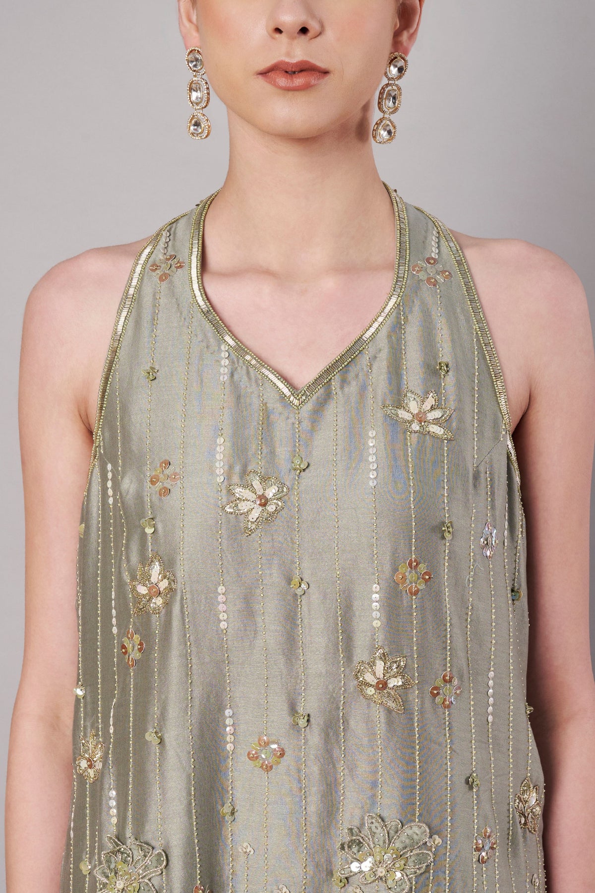 Florale Halter Moss Green Suit Set