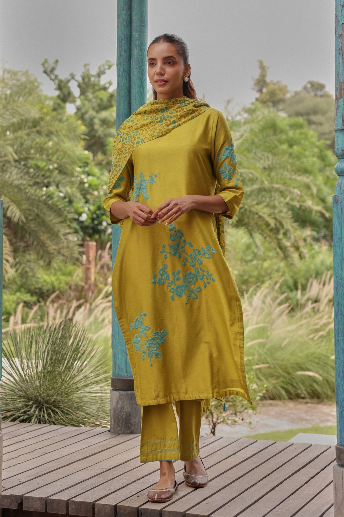 Ochre Applique Kurta Set