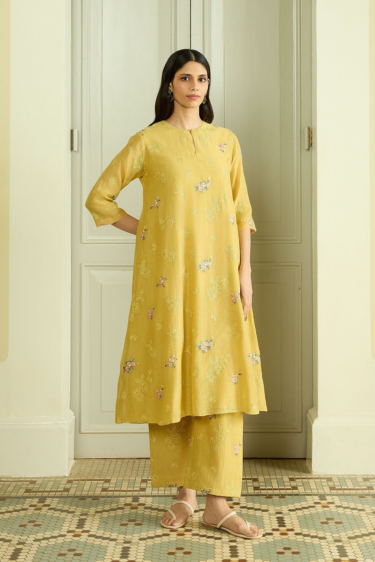 Lemon Thread Embroidered Tunic Set