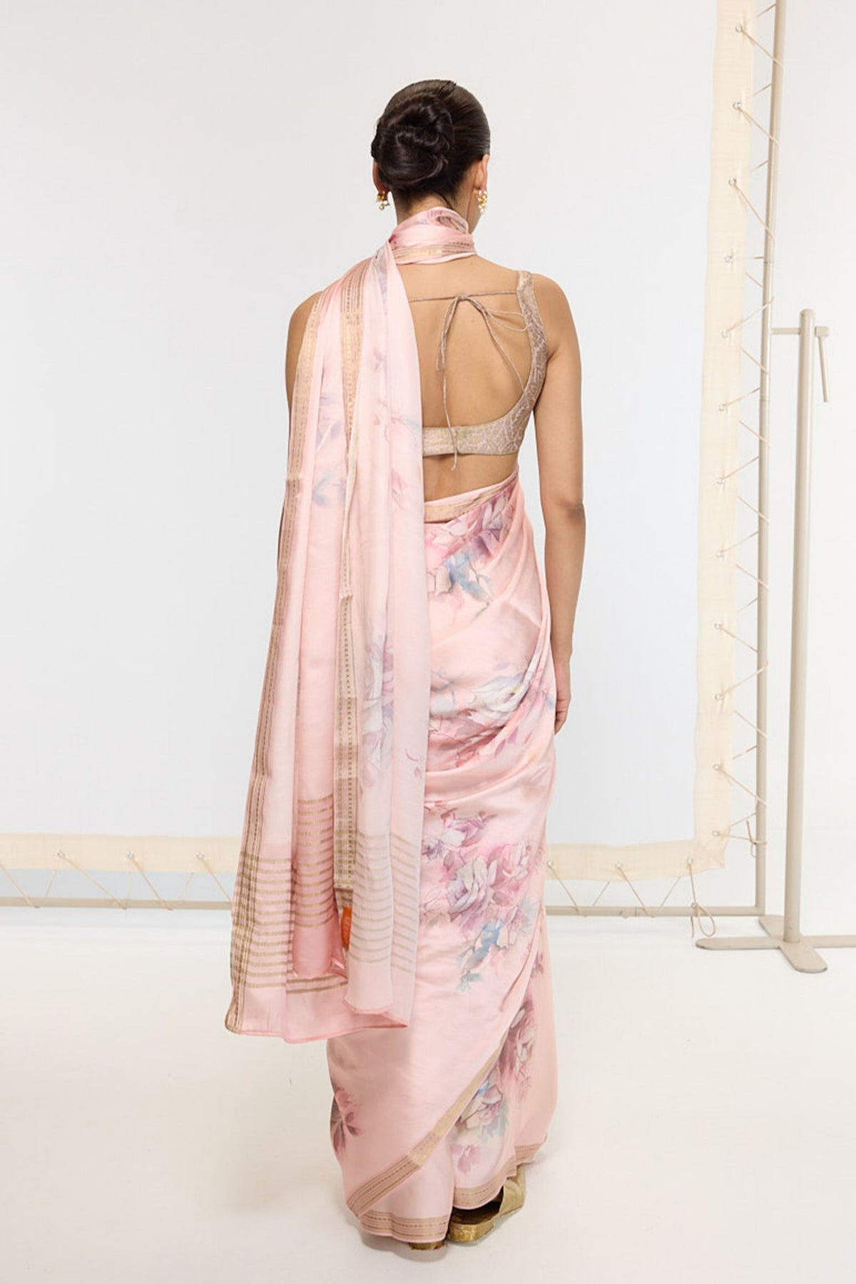 Handwoven Rose Quartz Printed Saree