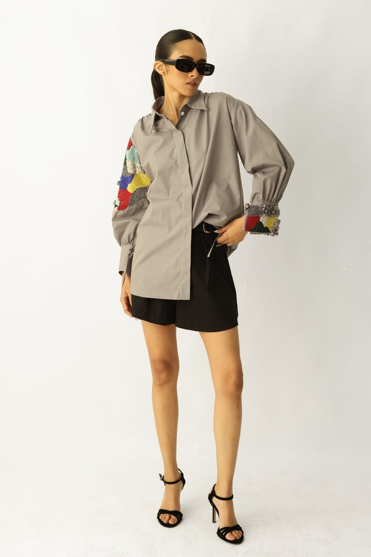 Grey Prism Sleeve Shirt - Studio Moda - Elahe