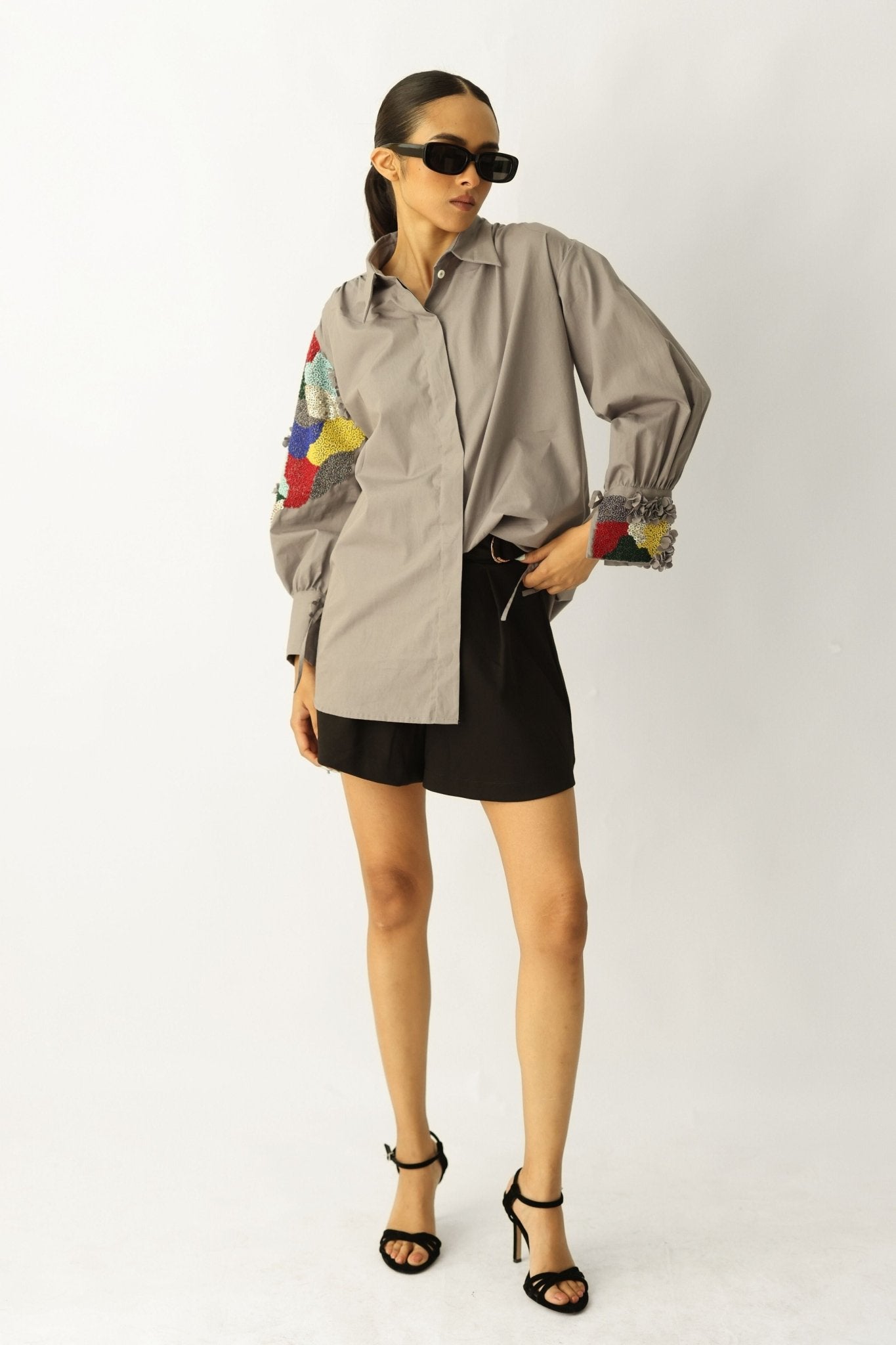 Grey Prism Sleeve Shirt - Studio Moda - Elahe