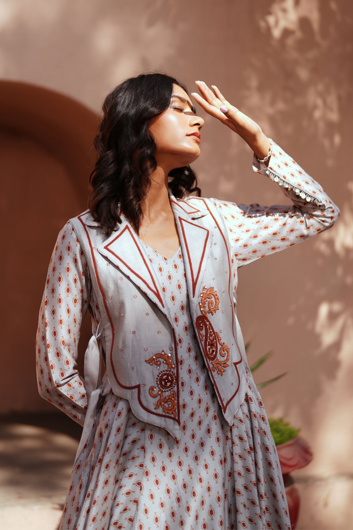 Grey Chanderi Embroidered Kurta Set