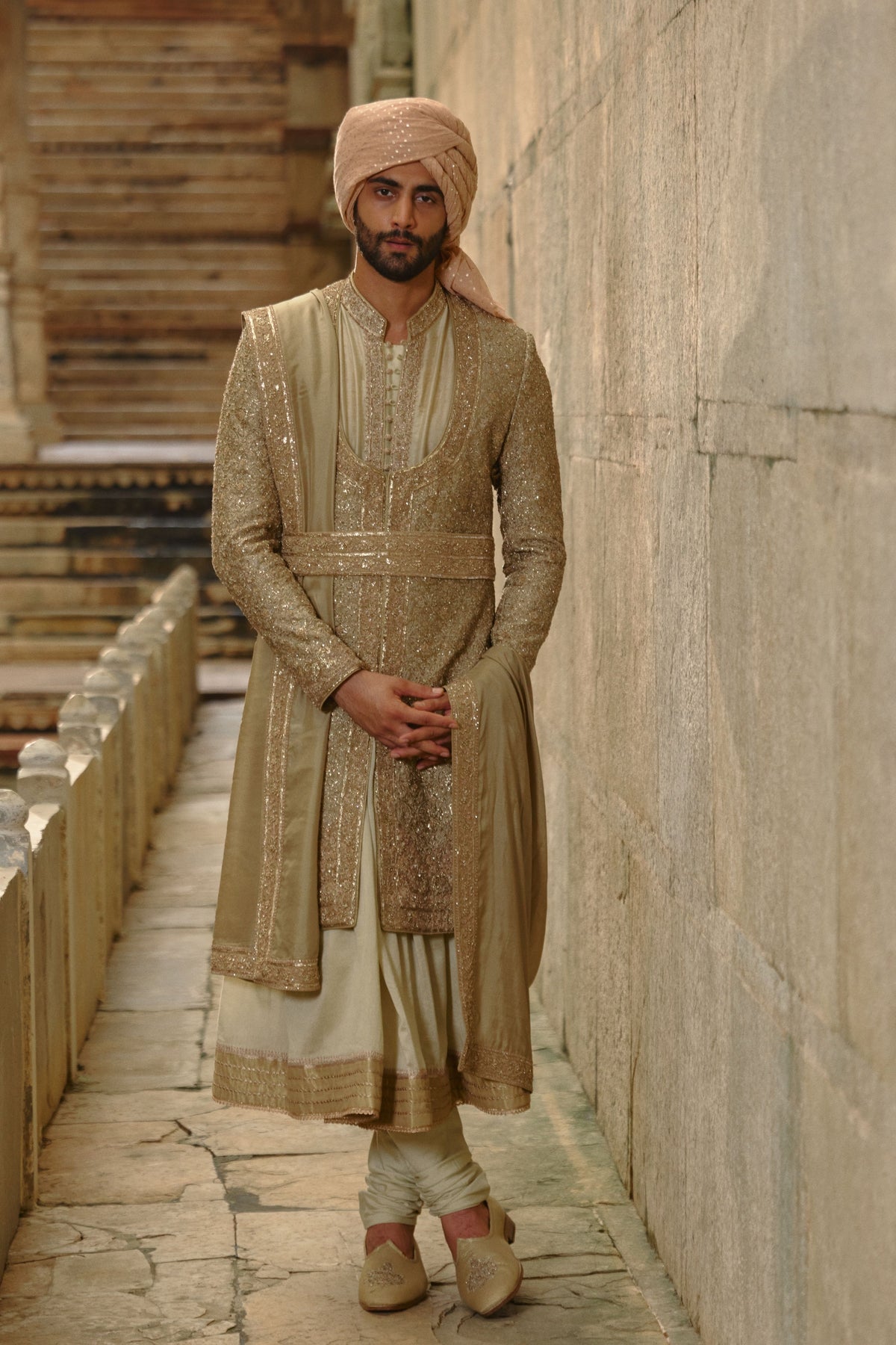 Olive Green Sherwani Set