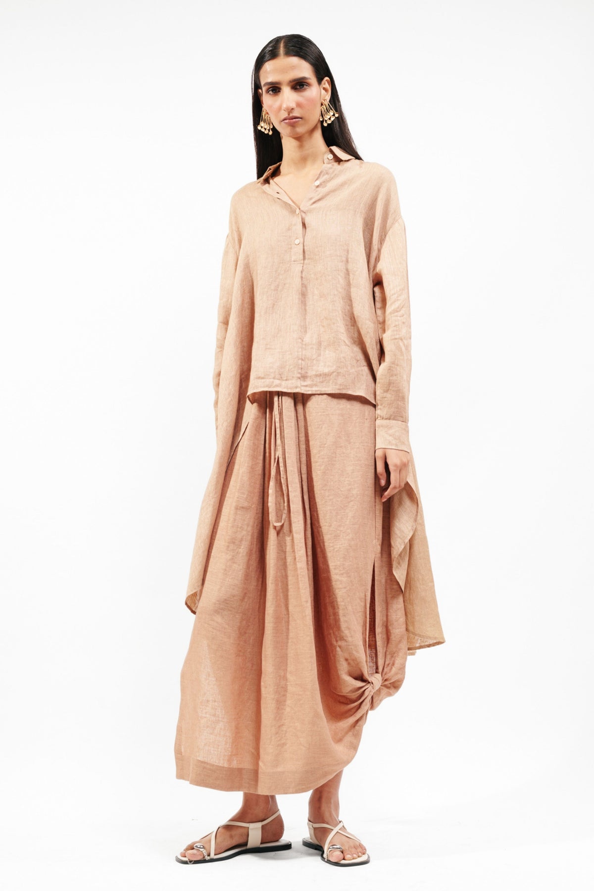 Nude Draped Dhoti Skirt