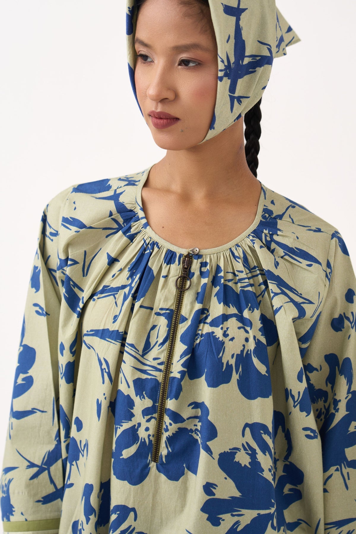 Wide Sleeve Gathered Neck Top