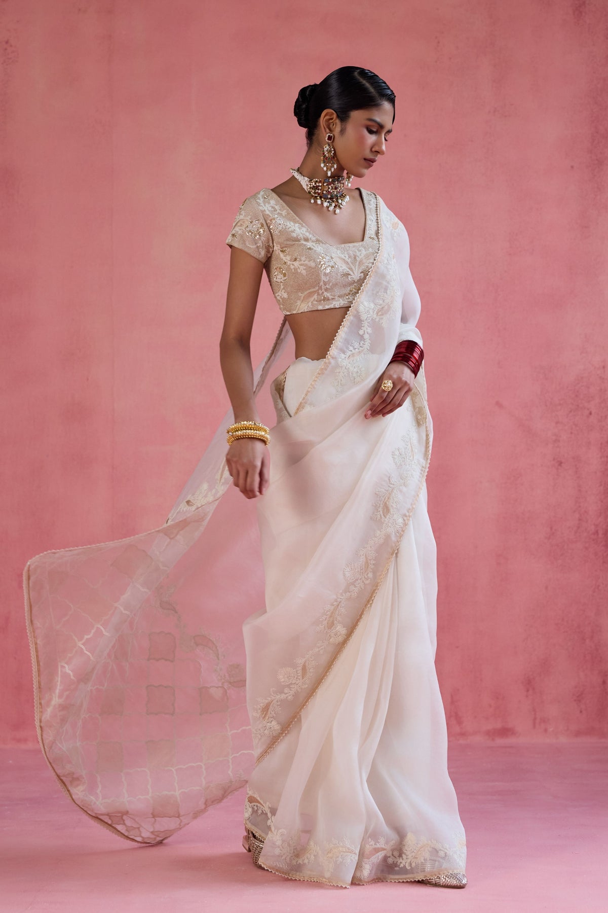 Zeba Ivory Saree Set