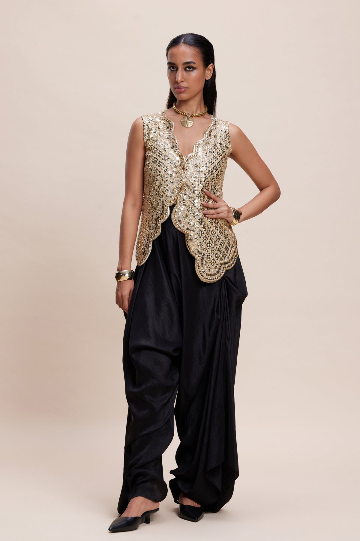 Golden Embellished Jacket Set