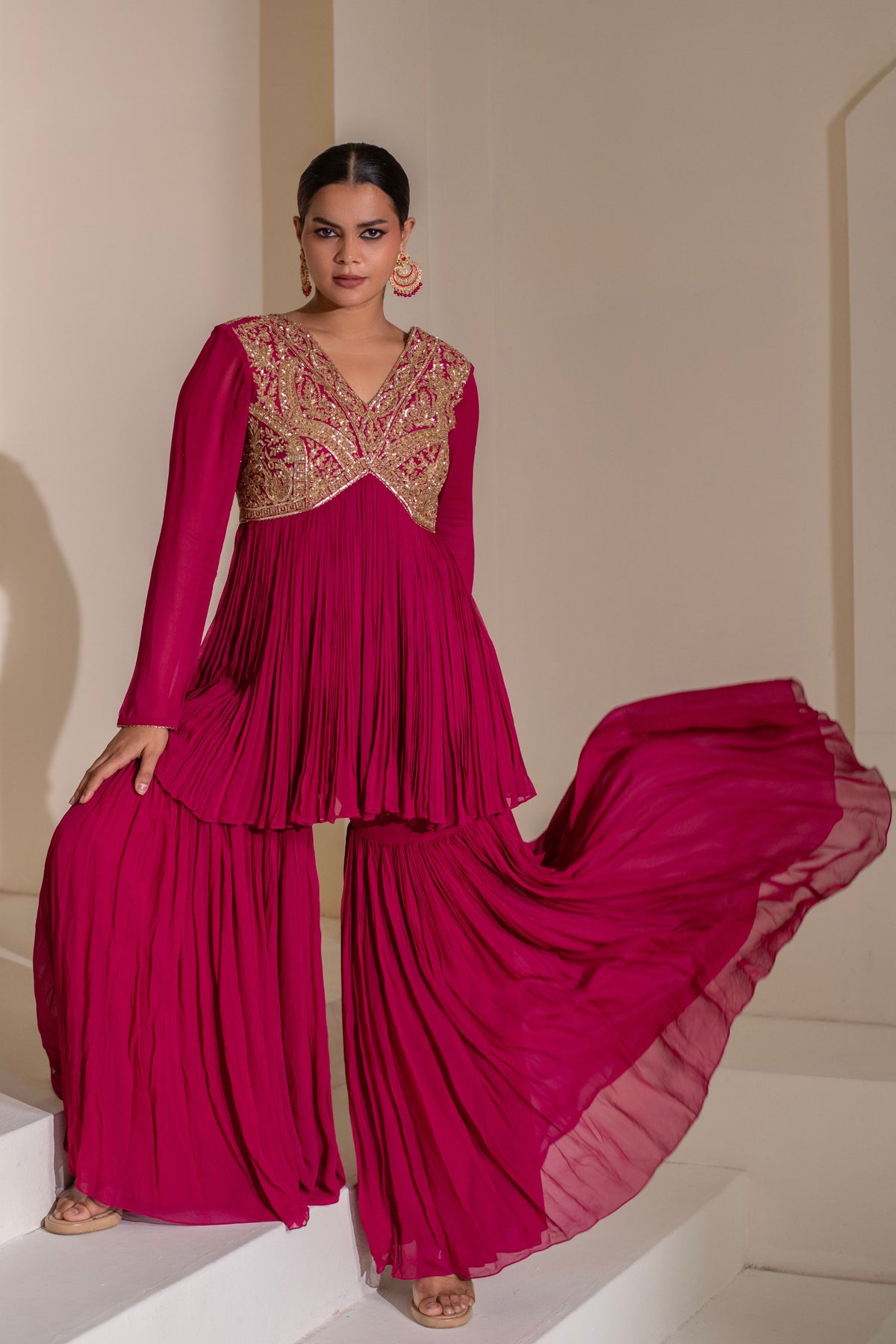 Magenta Pink  Embellished Sharara Set