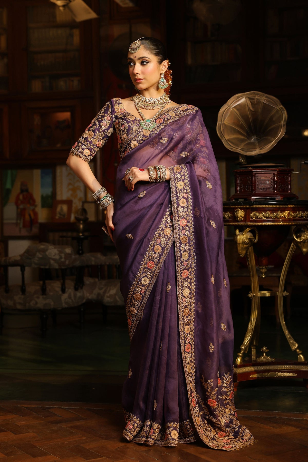 Ahista Purple Mayur Saree Set