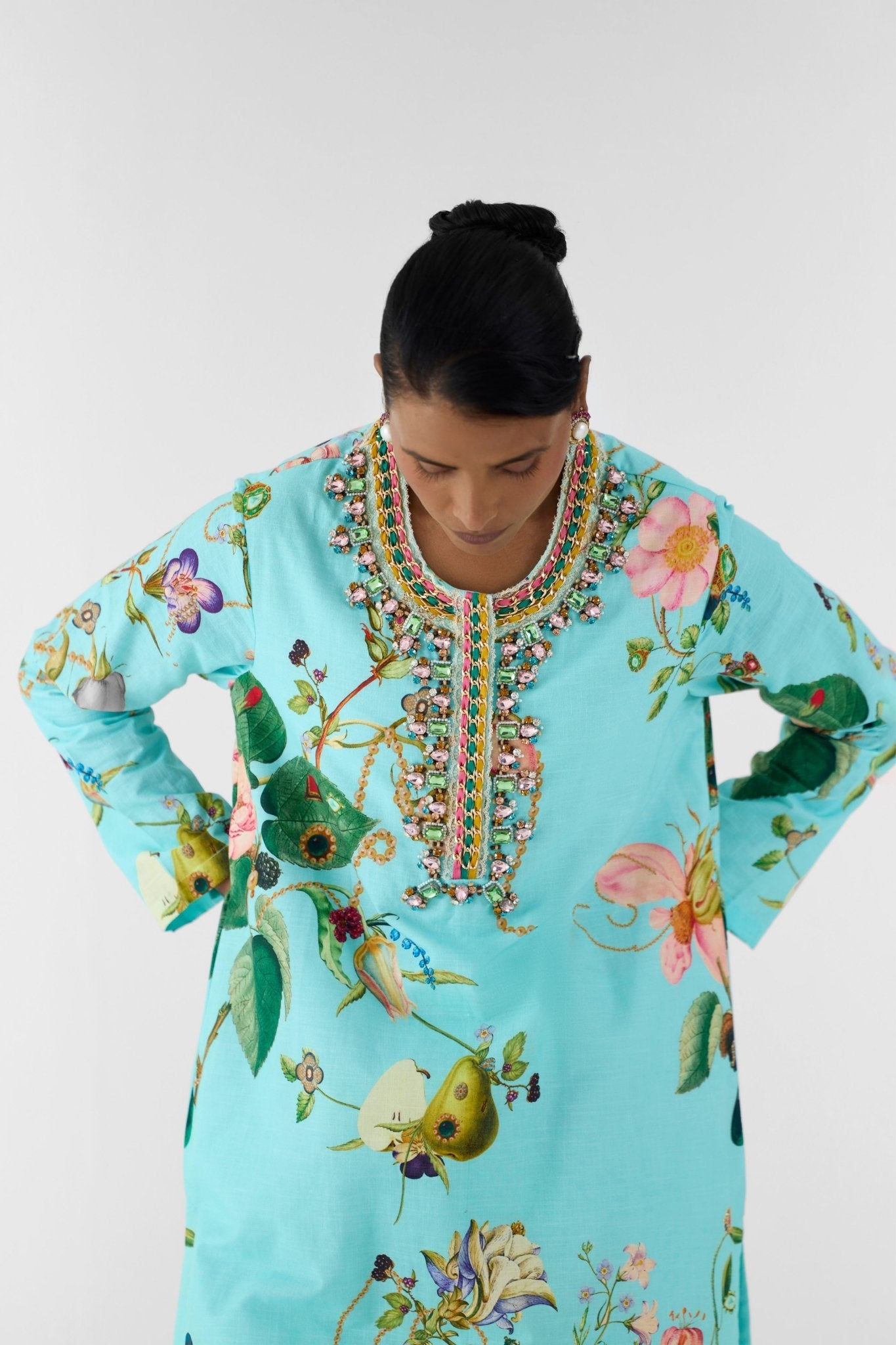 Blue Blossom Stonework Kurta Set - Studio Rigu - Elahe