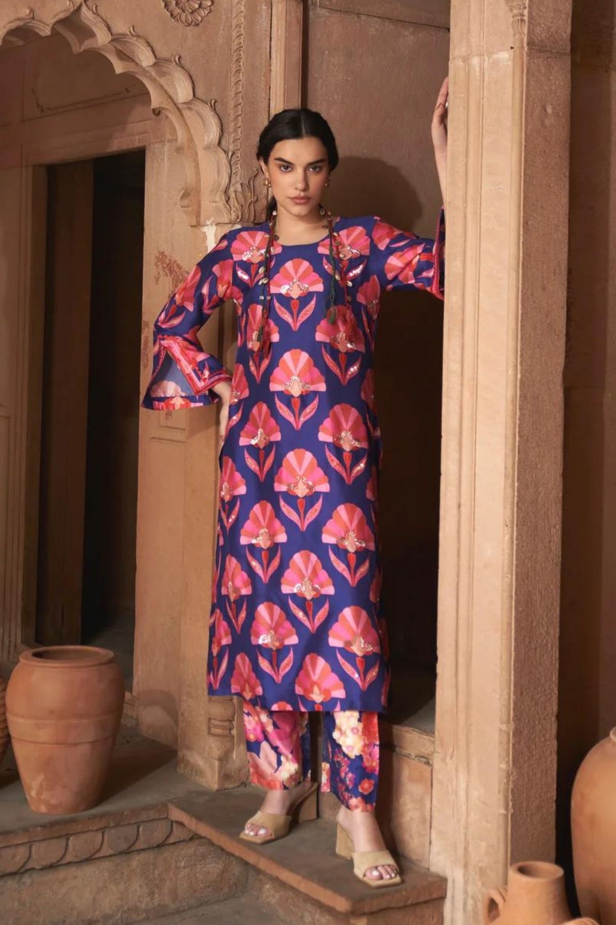 Blue Moroccan Shell Print Kurta Set