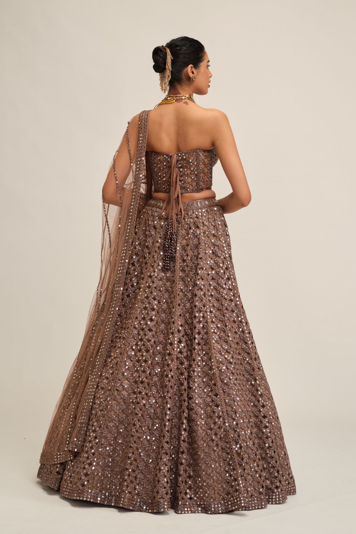 Beige Flower Lehenga Set