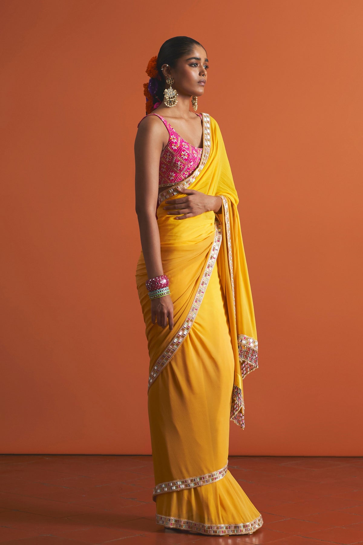 Marigold Waistcoat Saree Set