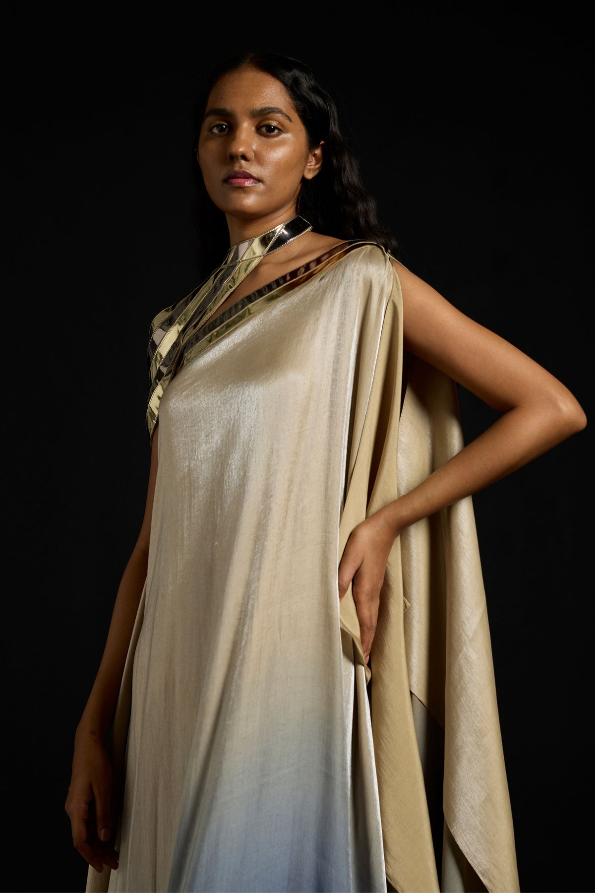 Metallic Yoke Asymmetric Kaftan