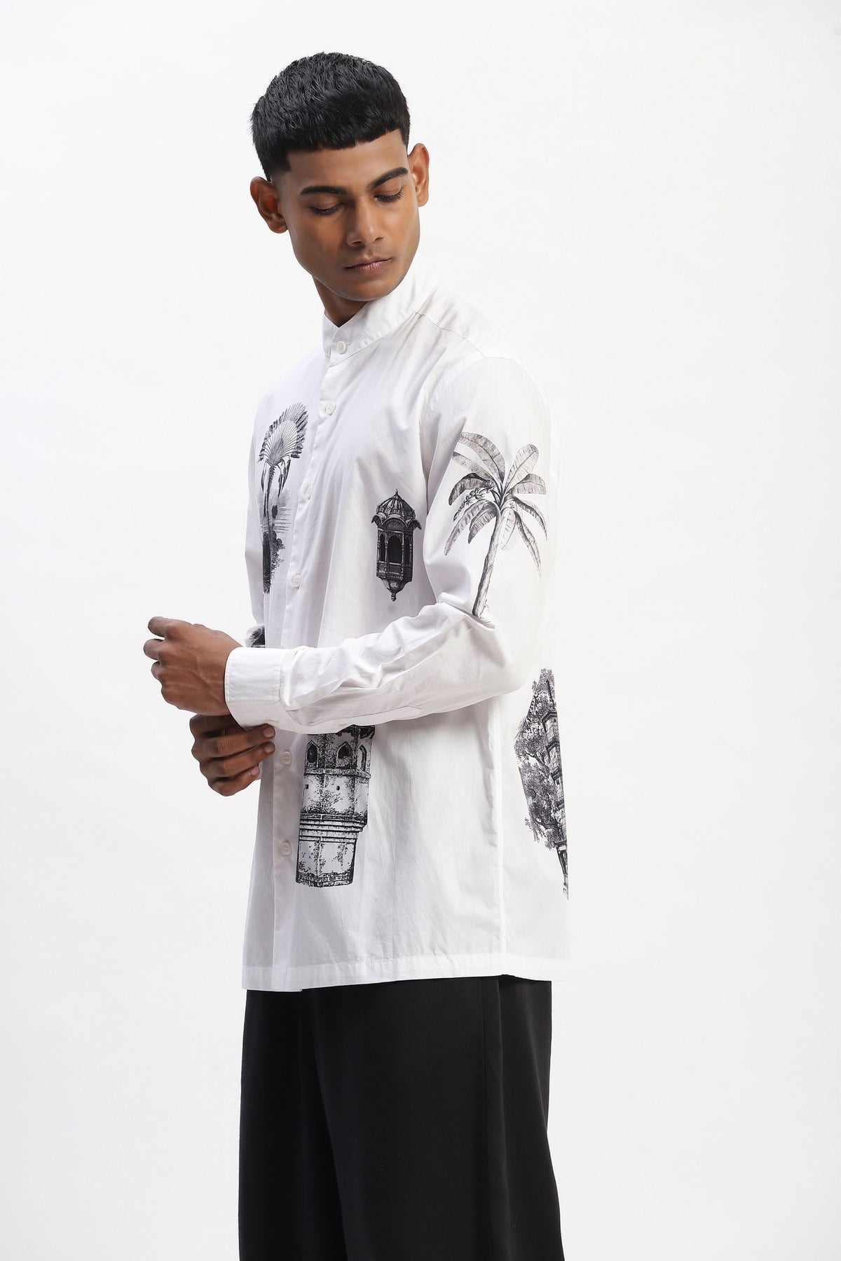 White Architecture Print Shirt