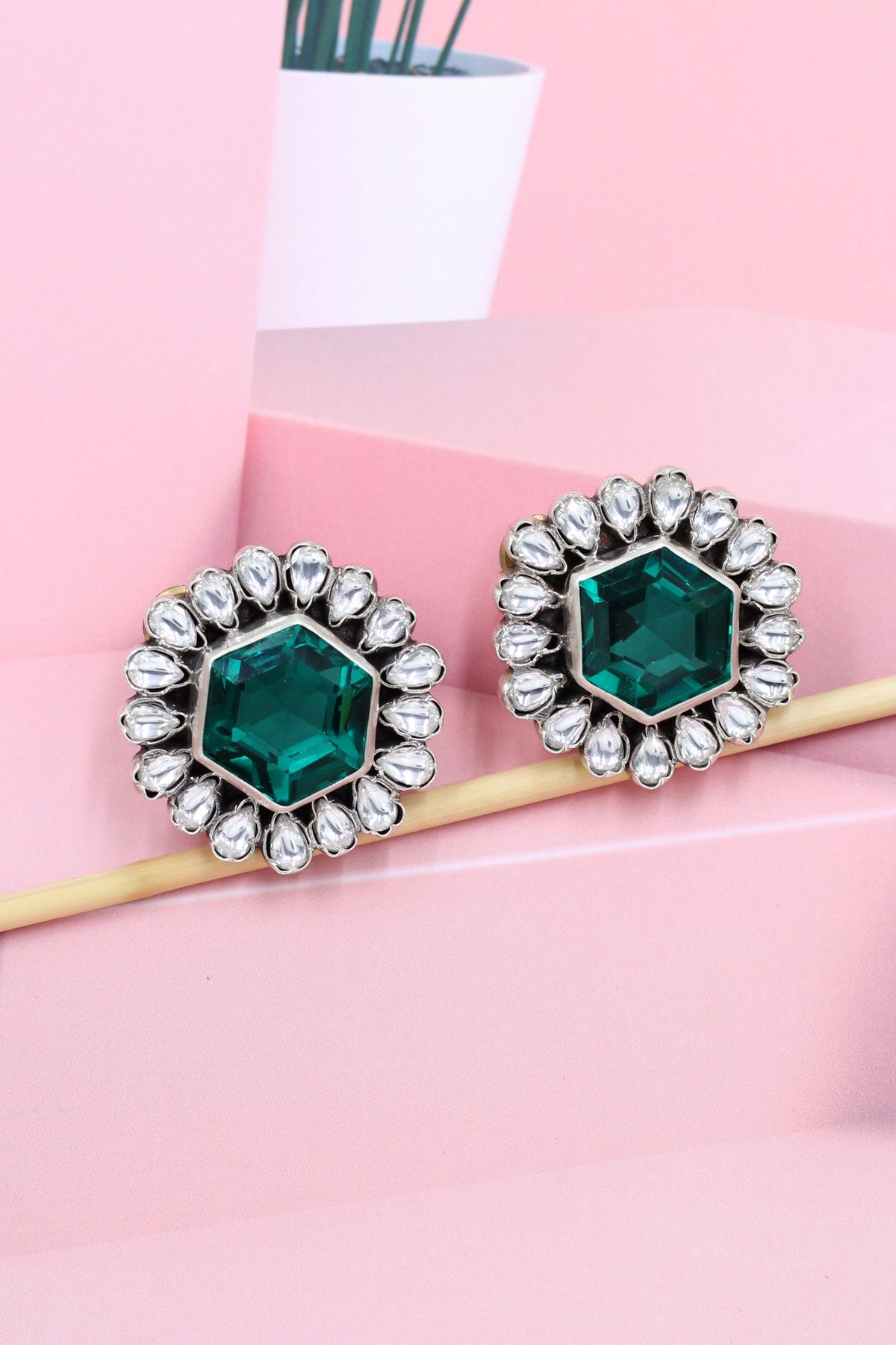Green Earrings in Silver