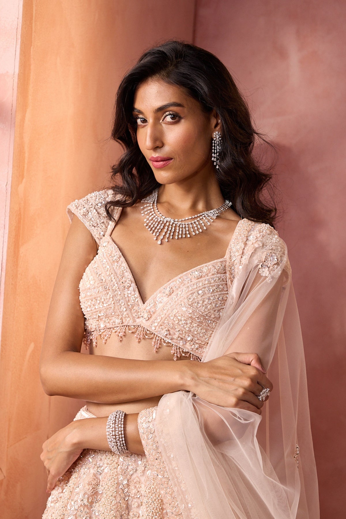 Blush Pink Net Lehenga Set