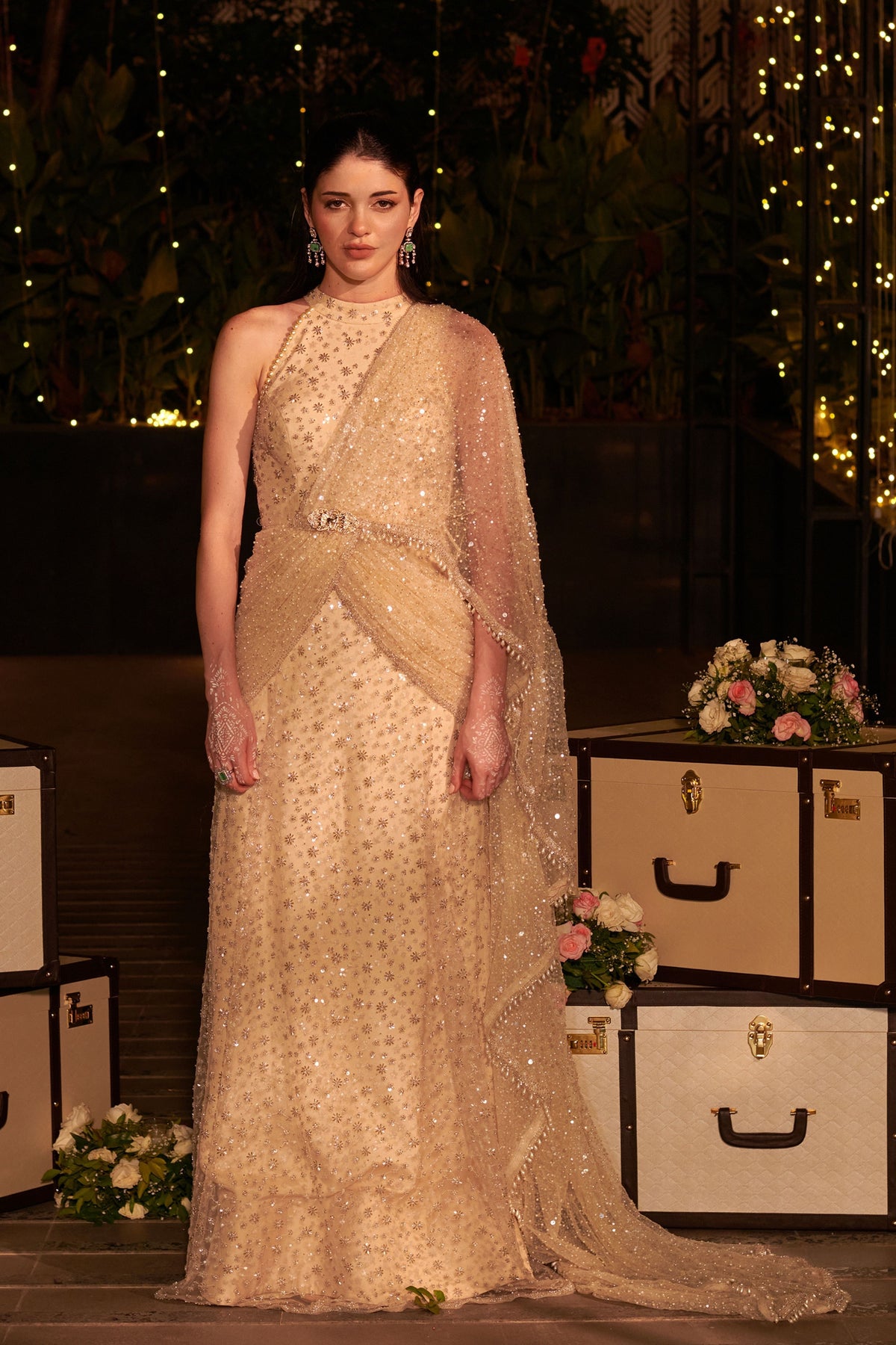 Ivory Gown With Drape Trail